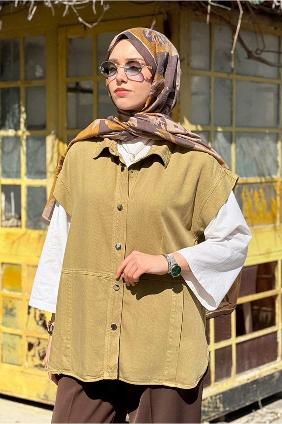 26Y7244 - YAĞ YEŞİLİ - TENCEL KOT YELEK 