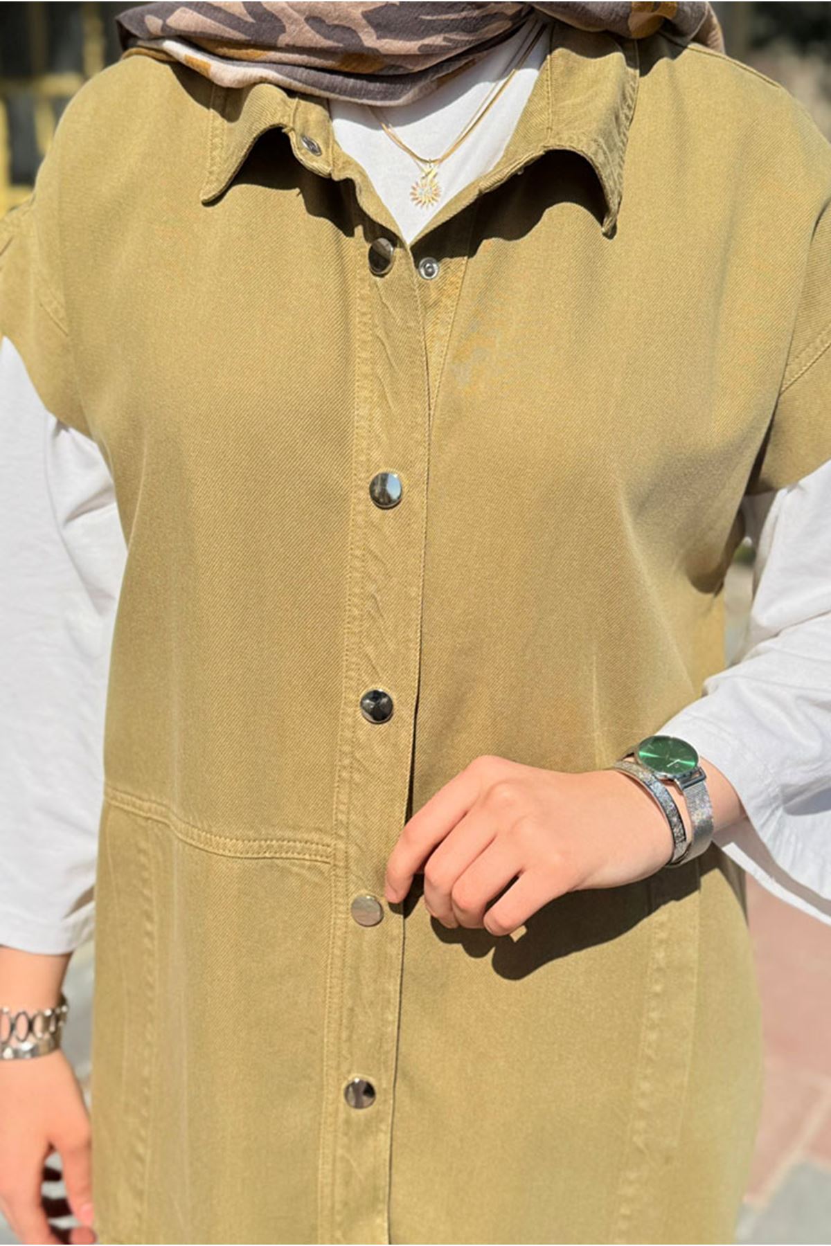 26Y7244 - YAĞ YEŞİLİ - TENCEL KOT YELEK 