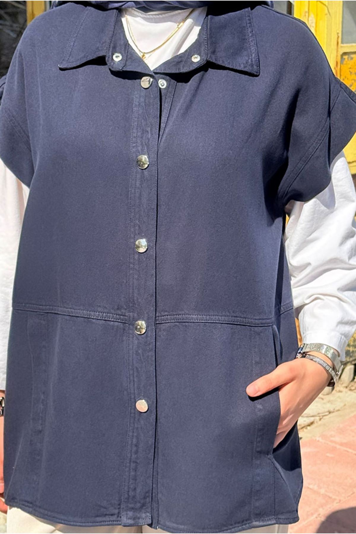 26Y7244 - LACİVERT - TENCEL KOT YELEK 