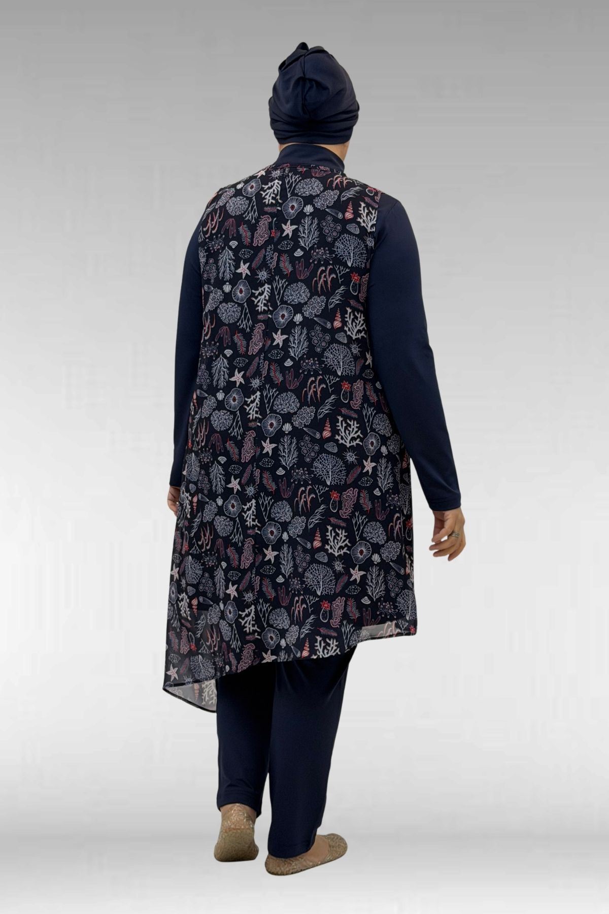 1723 Büyük Beden Uzunkol Şifon Pareolu Tesettür Mayo - Karışık Desen Laci-Laci