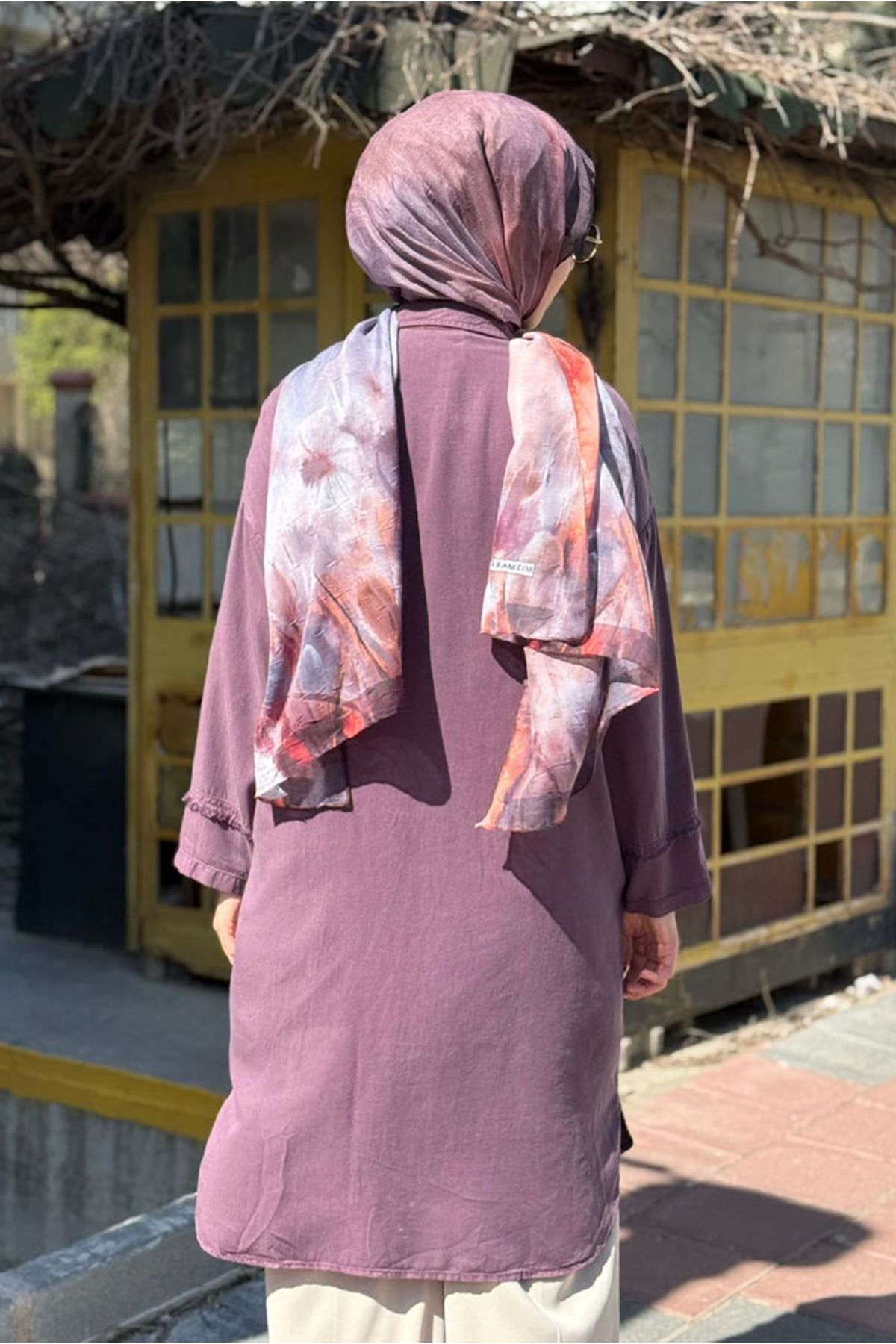 26Y7086 - LİLA -  UZUN PÜSKÜL DETAY MODAL GÖMLEK