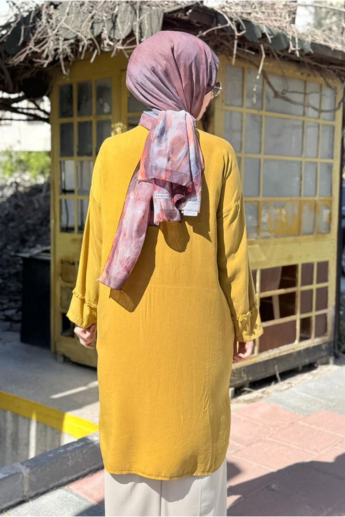 26Y7086 - YAĞ YEŞİLİ -  UZUN PÜSKÜL DETAY TENSEL GÖMLEK