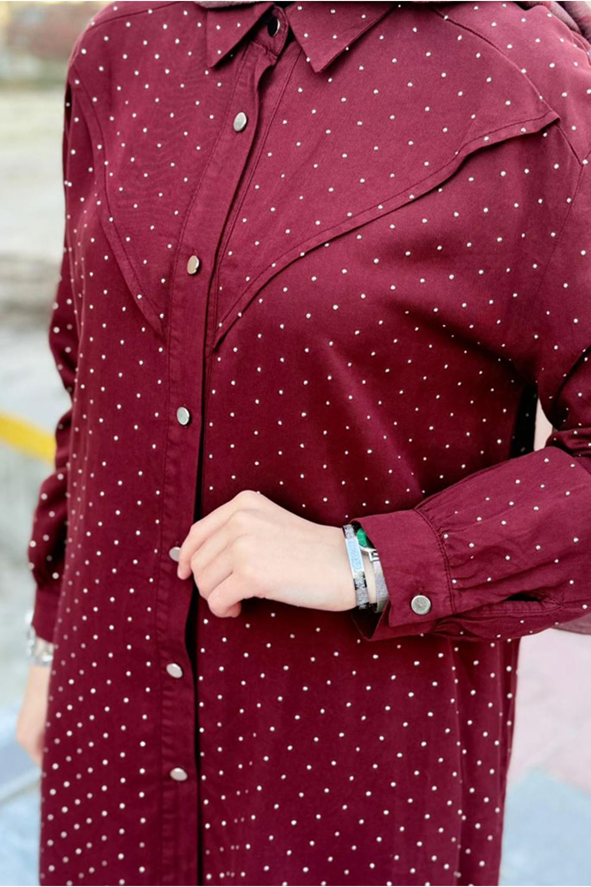 26Y6510 - BORDO - TAŞLI MODAL GÖMLEK