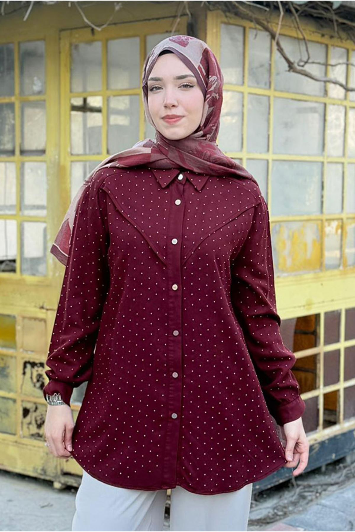 26Y6510 - BORDO - TAŞLI MODAL GÖMLEK