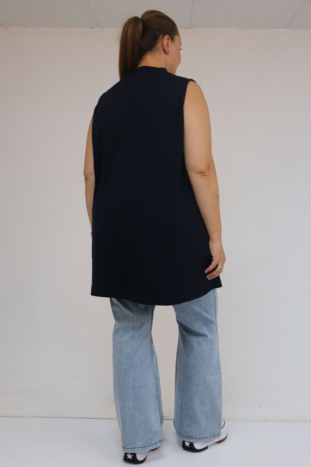 58509 Büyük Beden Uzun Modal İçlik - Lacivert