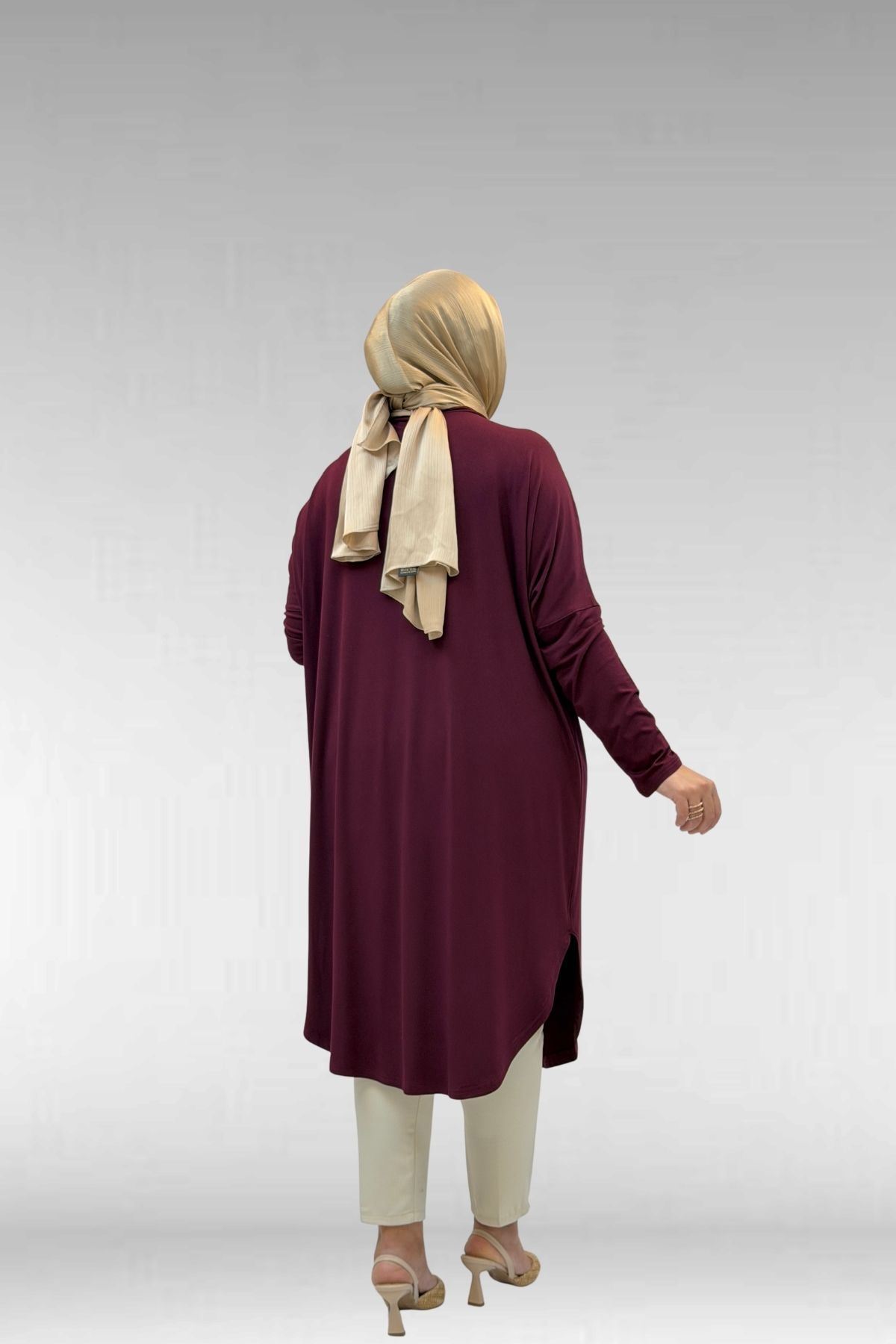 38110  Büyük Beden Düşük Kol Penye Tunik - Bordo