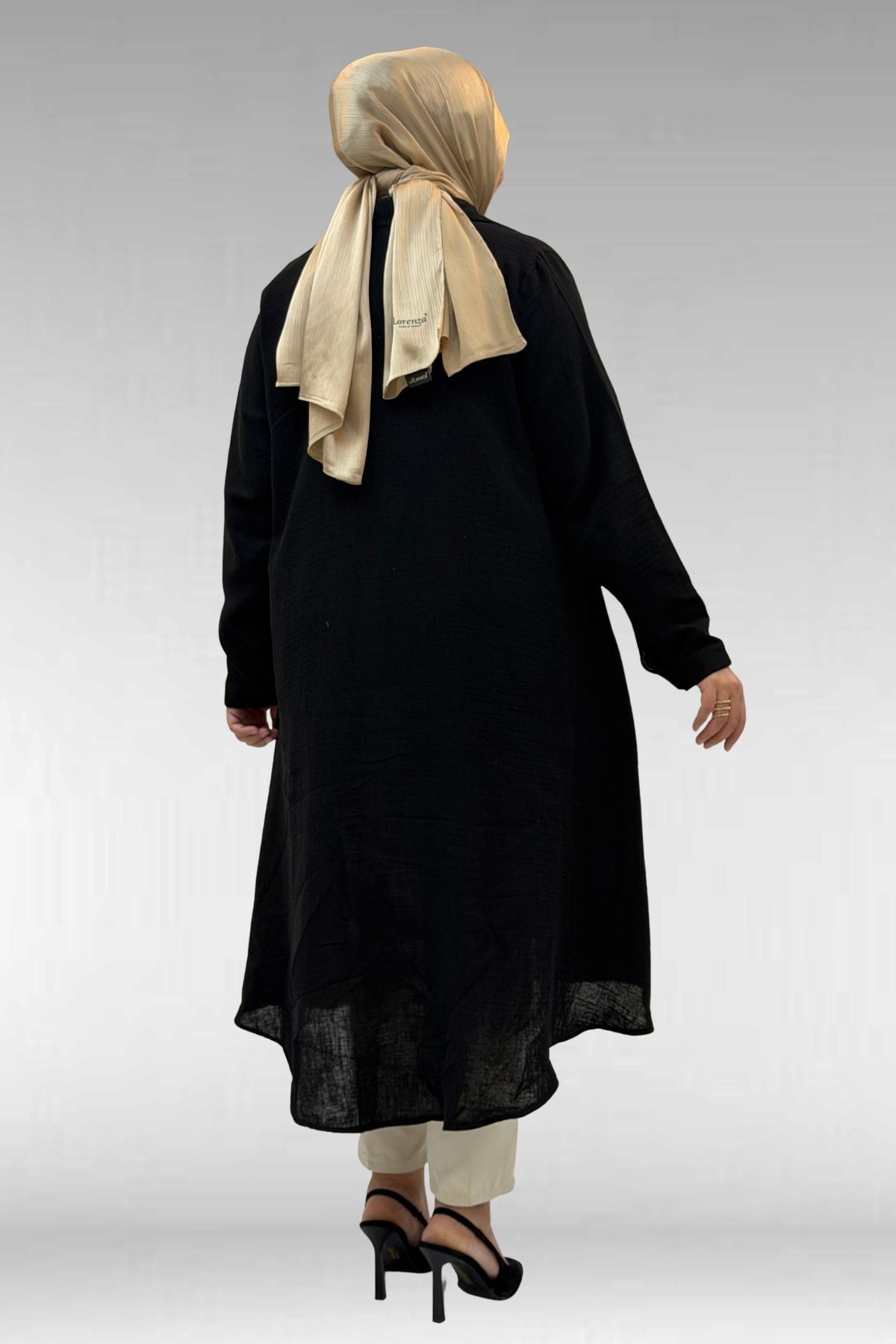 58093 Büyük Beden Mevlana Kesim Müslin Gömlek - Siyah