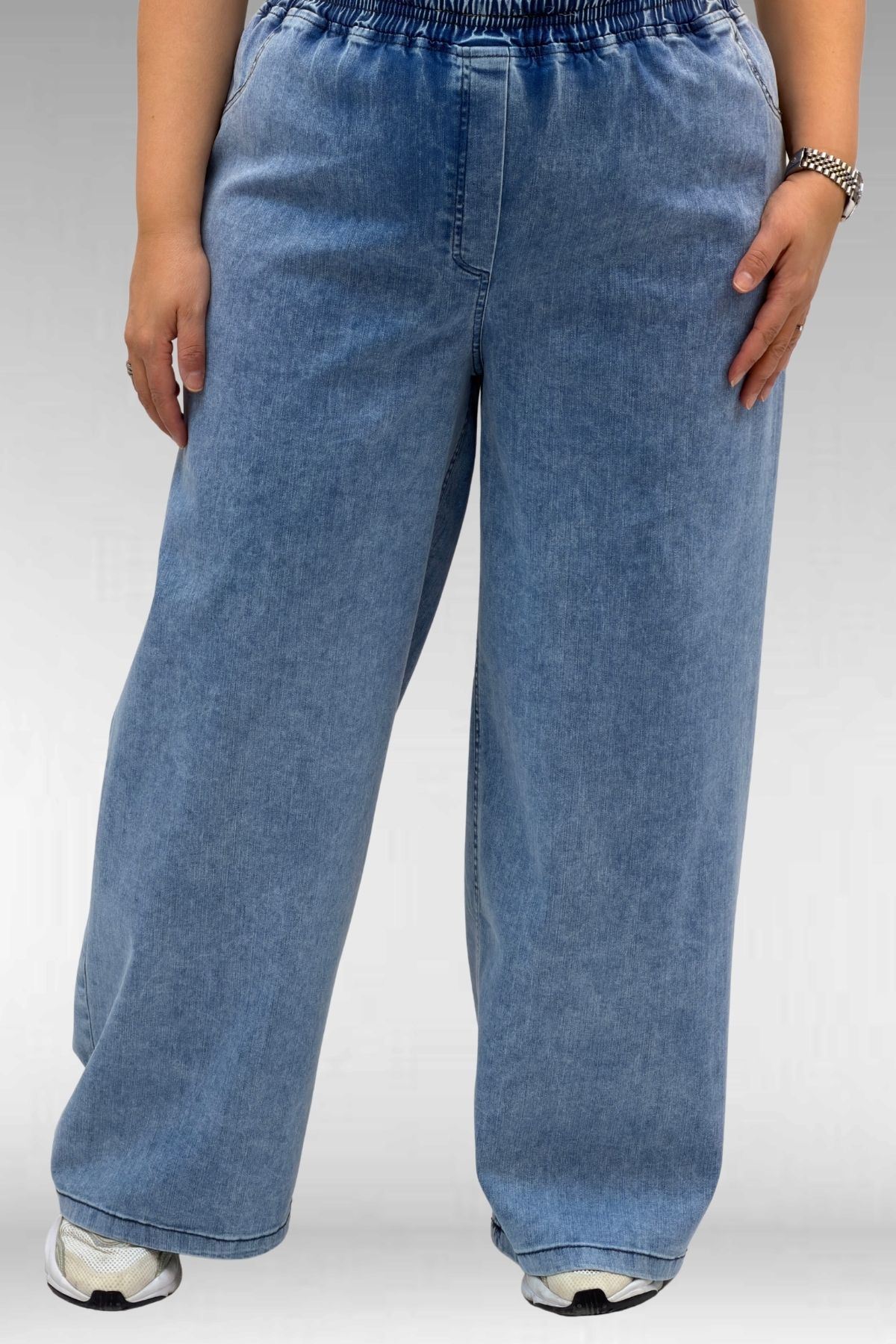 69003 Büyük Beden Beli Lastikli Bolpaça Kot Pantolon - Mavi