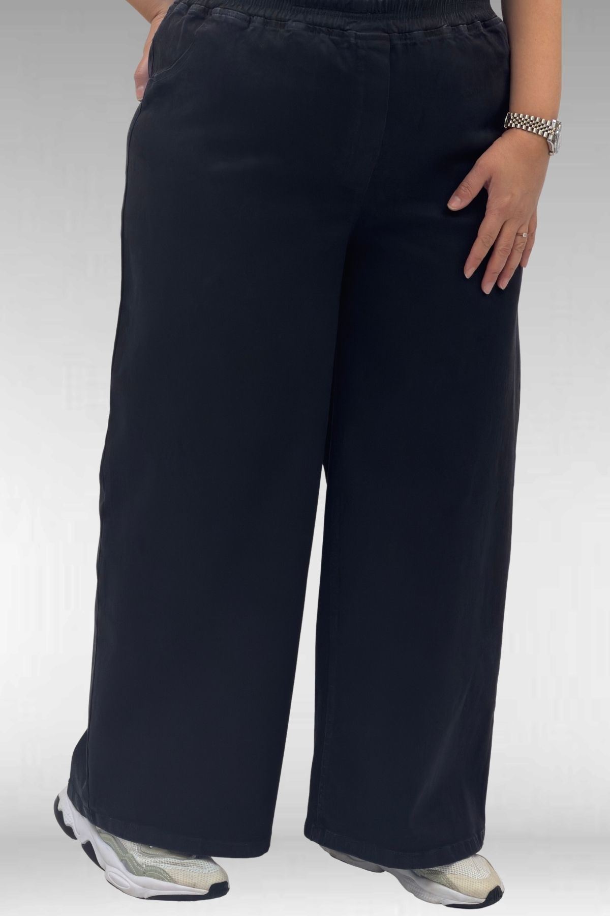 69003 Büyük Beden Beli Lastikli Bolpaça Kot Pantolon - Siyah