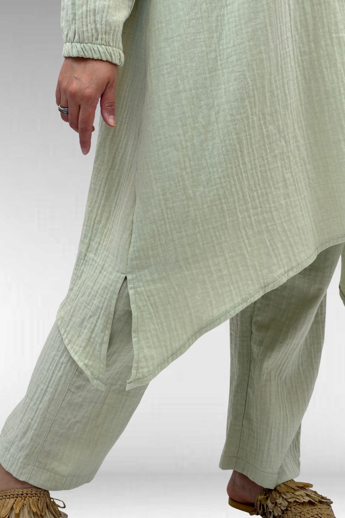 67044 Büyük Beden Asimetrik Kesim Pantolonlu Müslin Takım - nefti