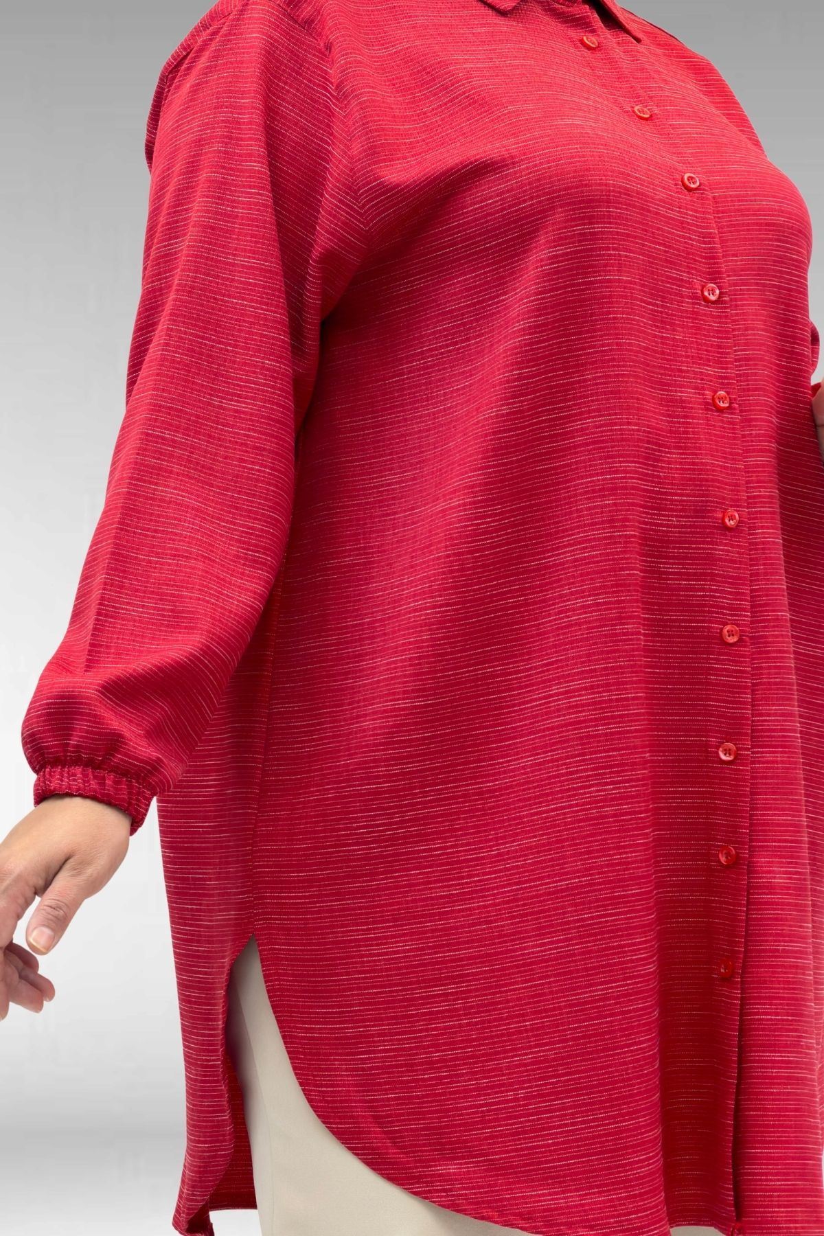 58068 Büyük Beden Erkek Yakalı Gömlek - Kırmızı Kırçıllı