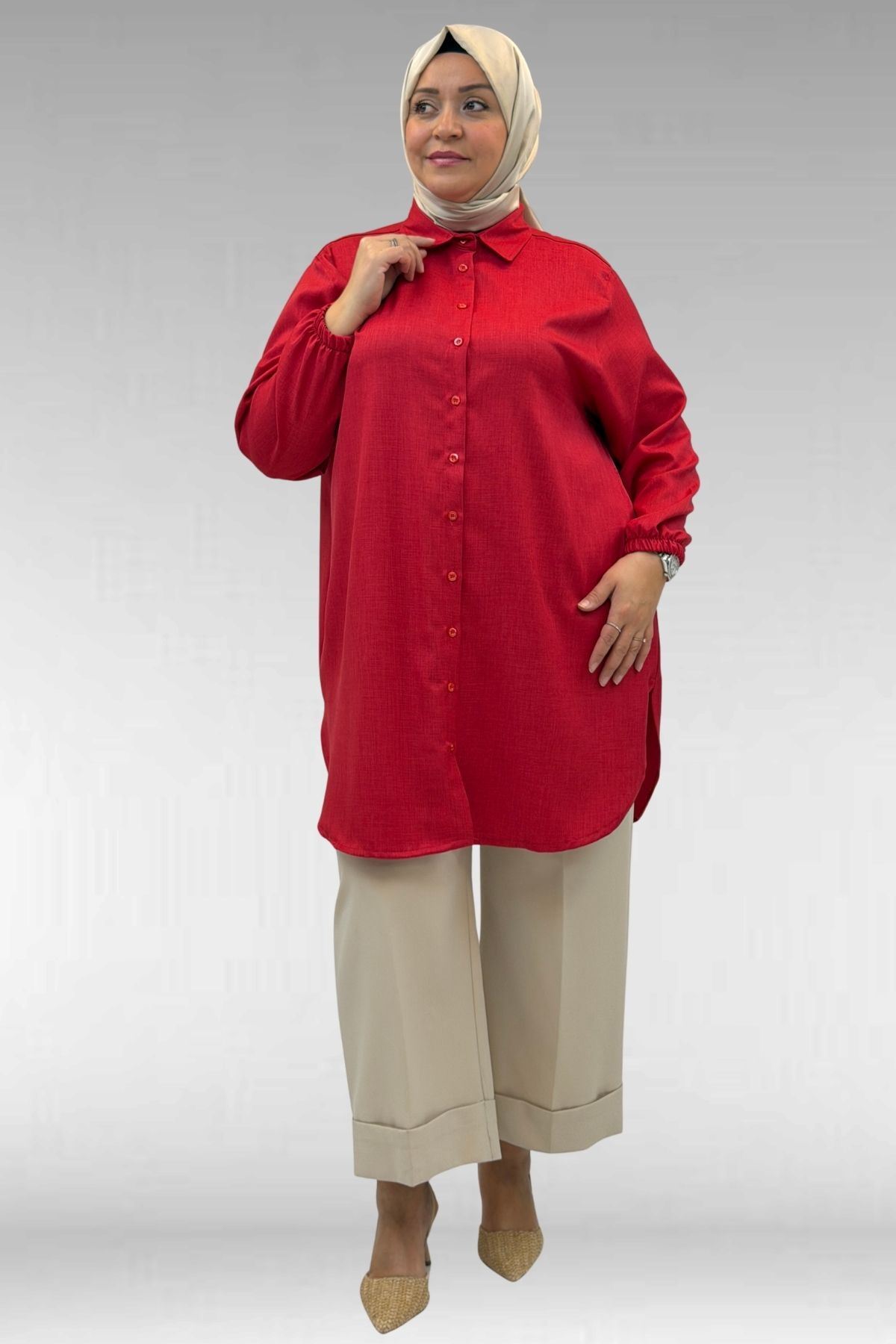 58068 Büyük Beden Erkek Yakalı Gömlek - Kırmızı