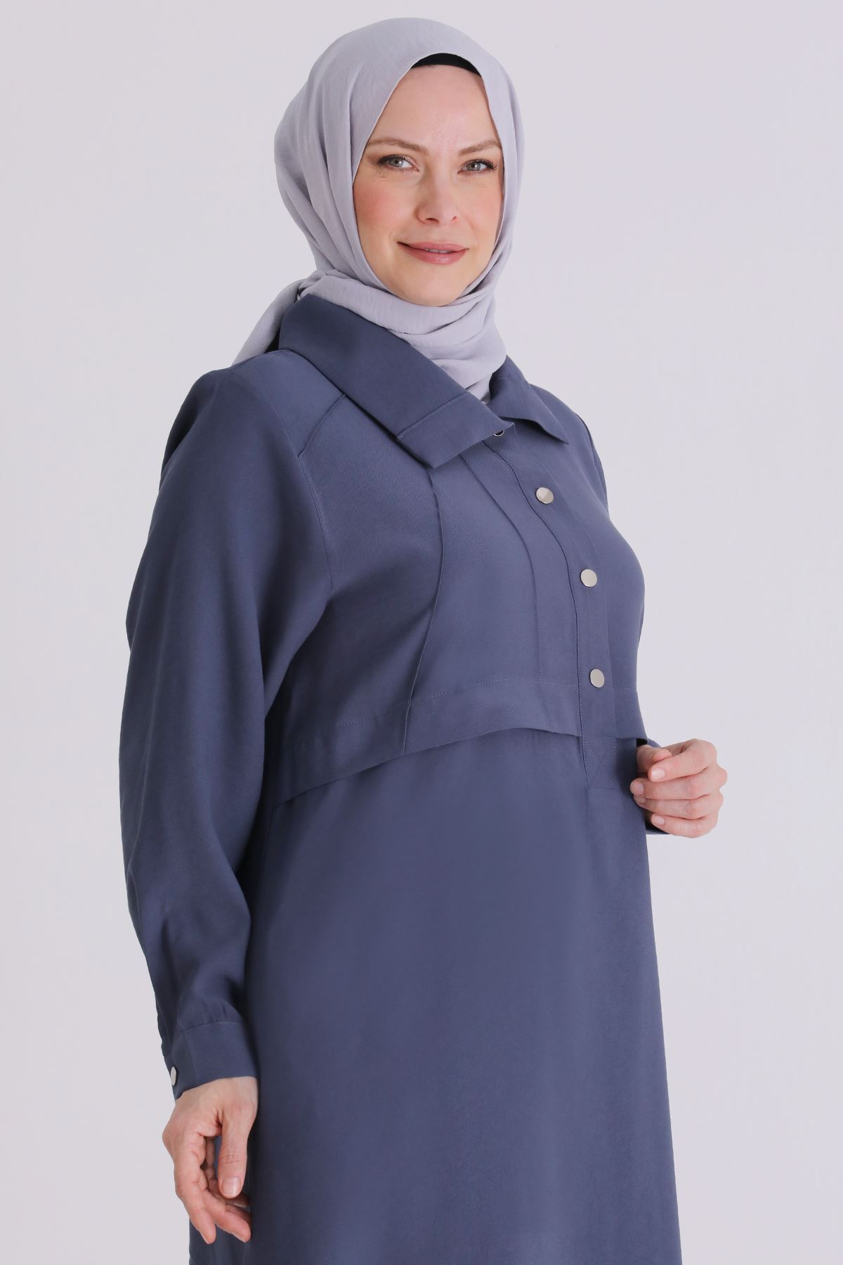 26YV3560 - DUMAN MAVİ - Büyük Beden Tesettür Pantolonlu Takım