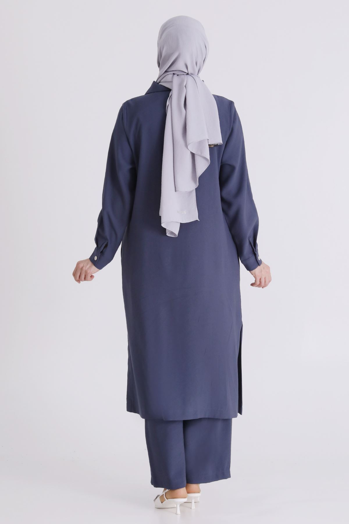 26YV3560 - DUMAN MAVİ - Büyük Beden Tesettür Pantolonlu Takım