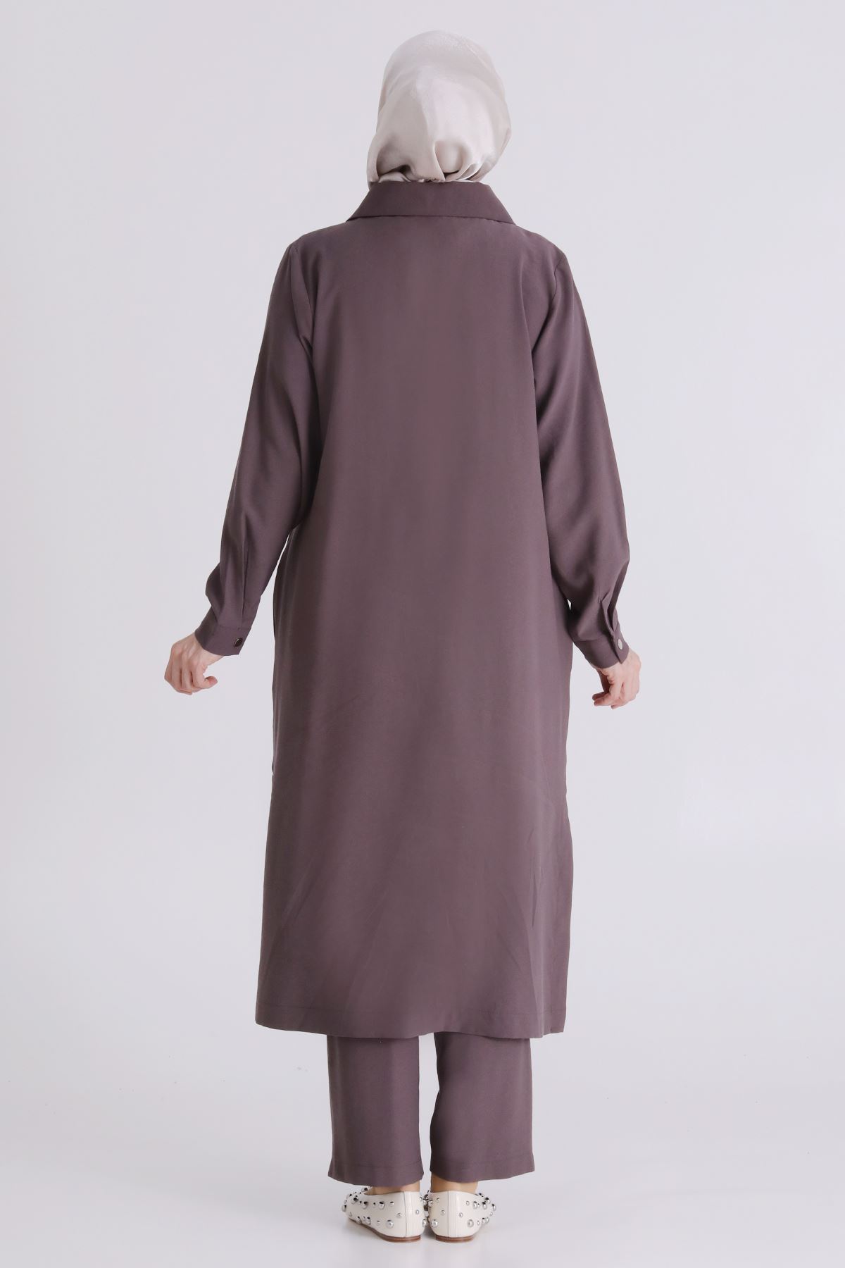 26YV3560 - KAKAO - Büyük Beden Tesettür Pantolonlu Takım