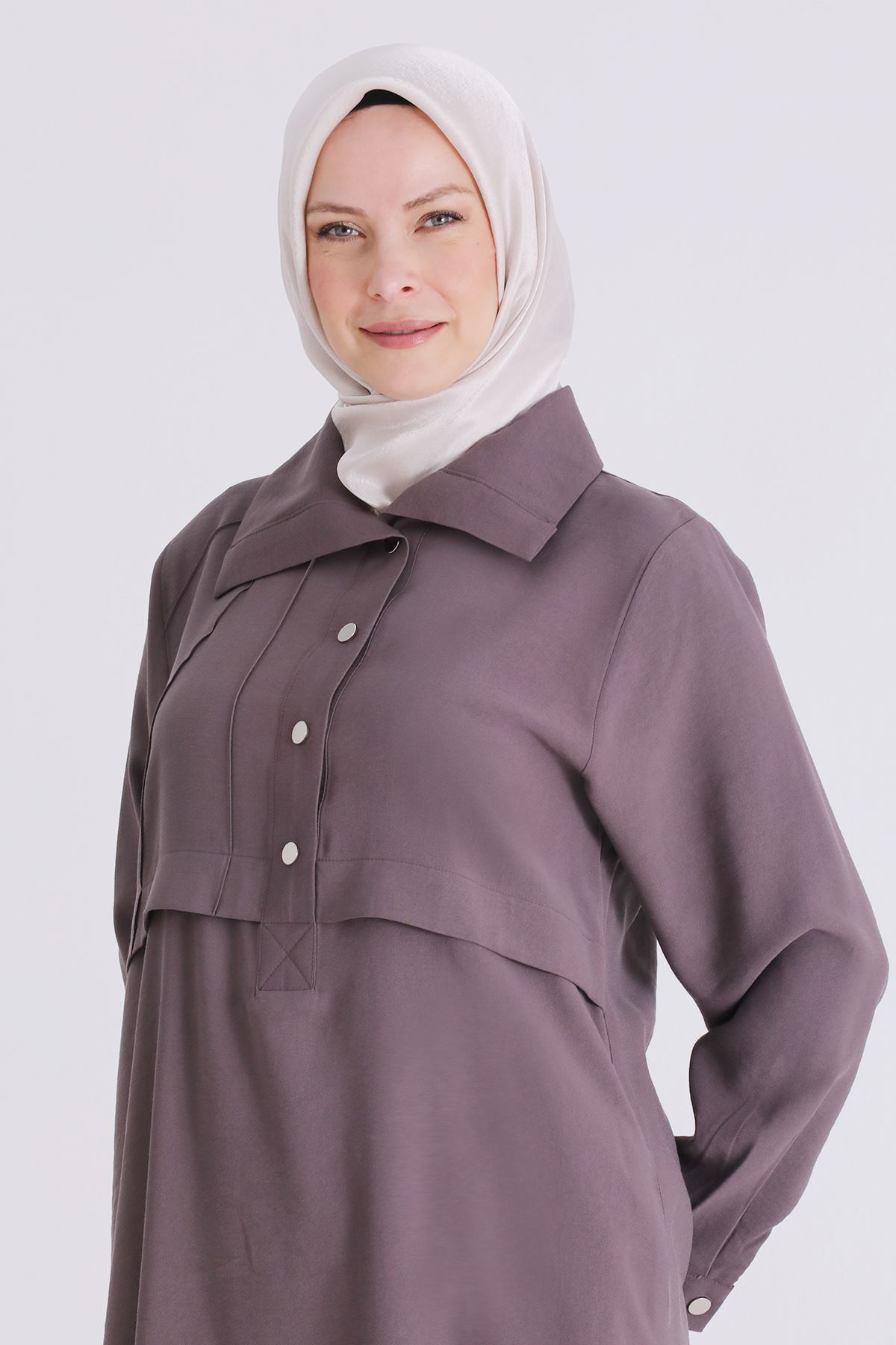 26YV3560 - KAKAO - Büyük Beden Tesettür Pantolonlu Takım