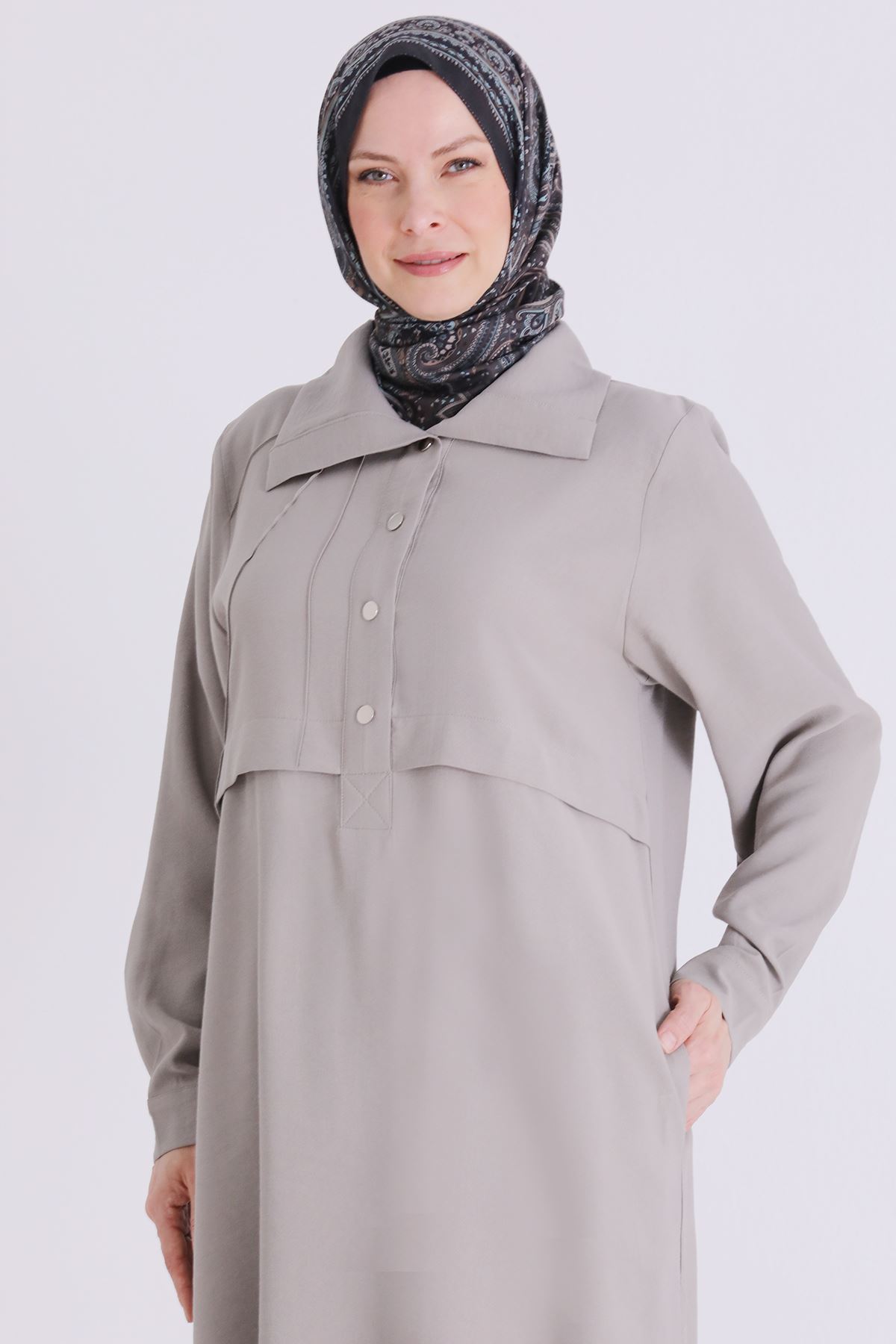 26YV3560 - KÜF YEŞİLİ - Büyük Beden Tesettür Pantolonlu Takım