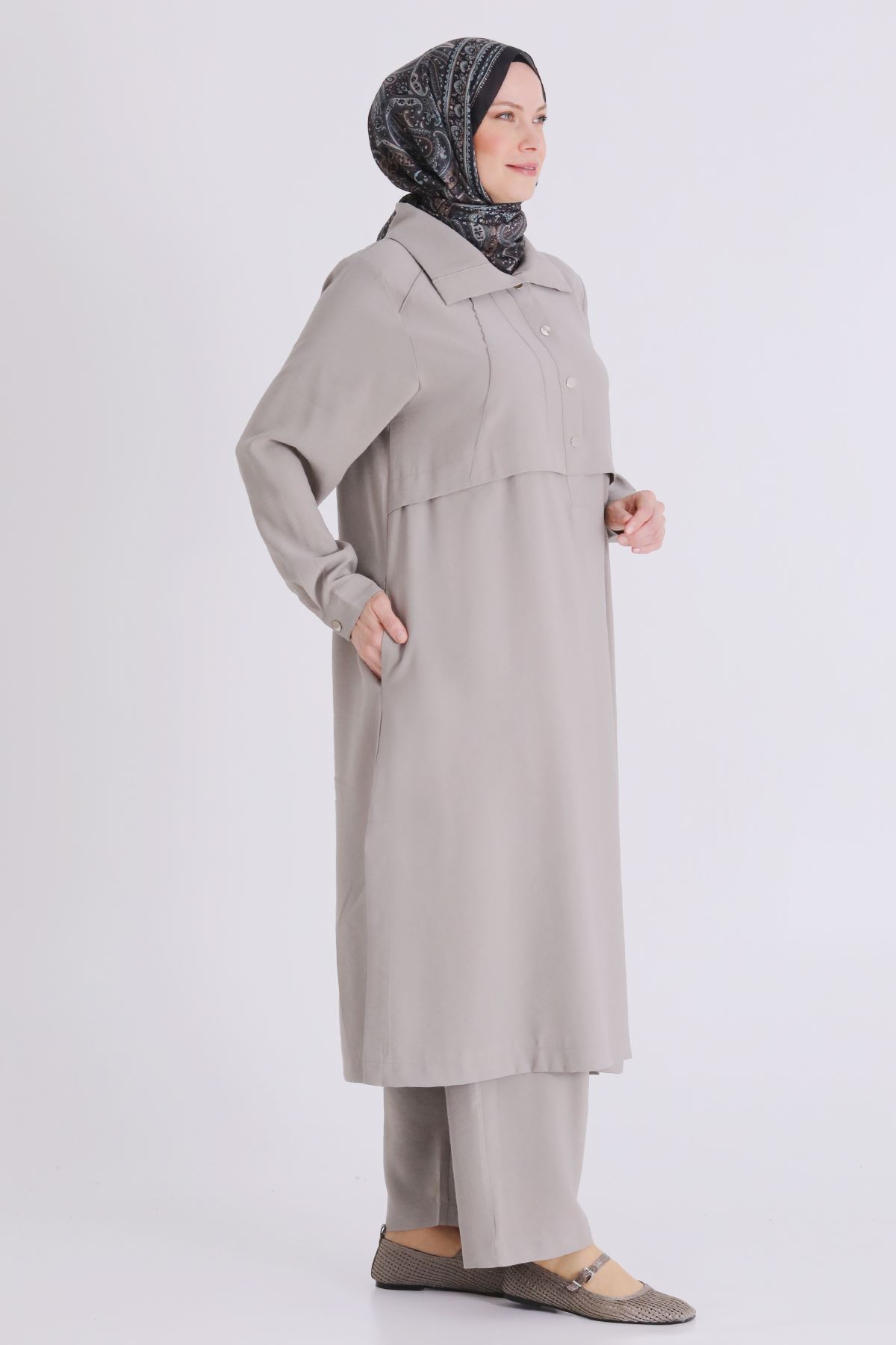 26YV3560 - KÜF YEŞİLİ - Büyük Beden Tesettür Pantolonlu Takım