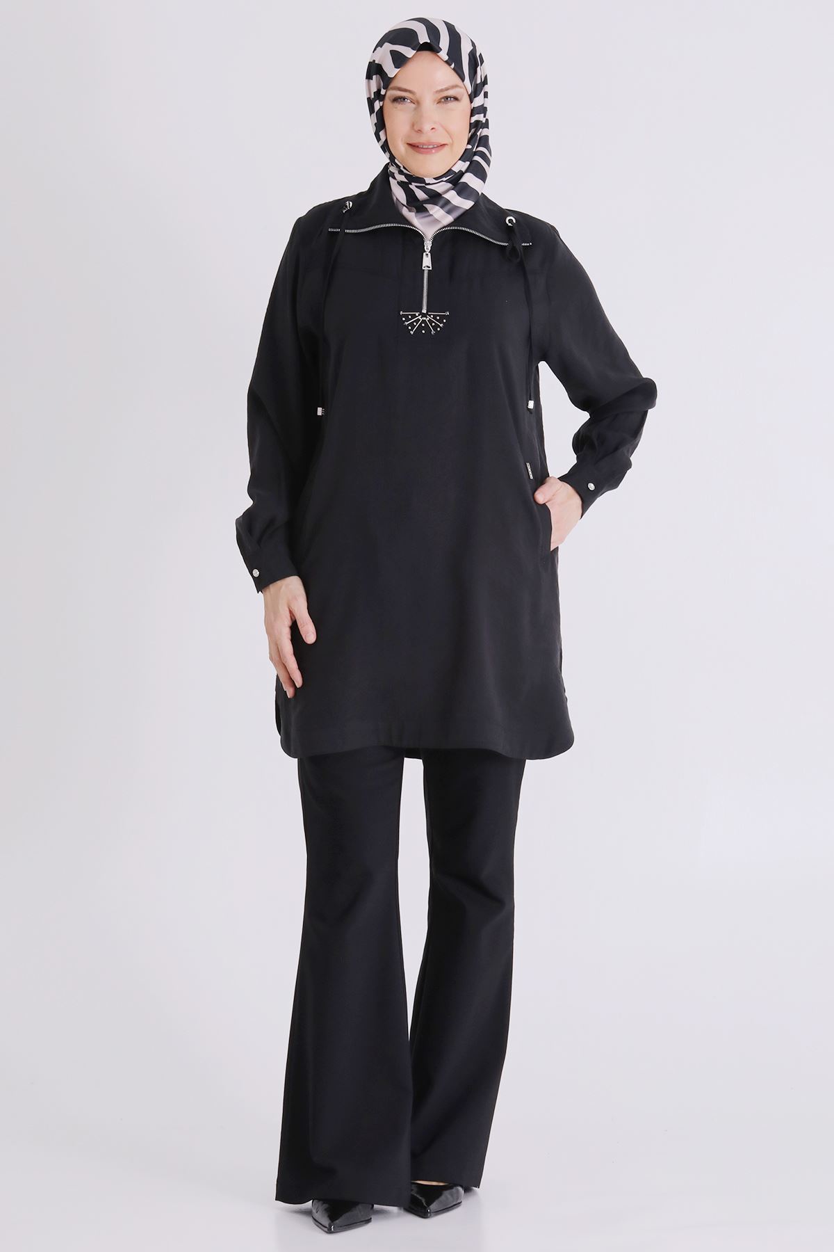 26YV23039 - SİYAH - Büyük Beden Tesettür Tunik