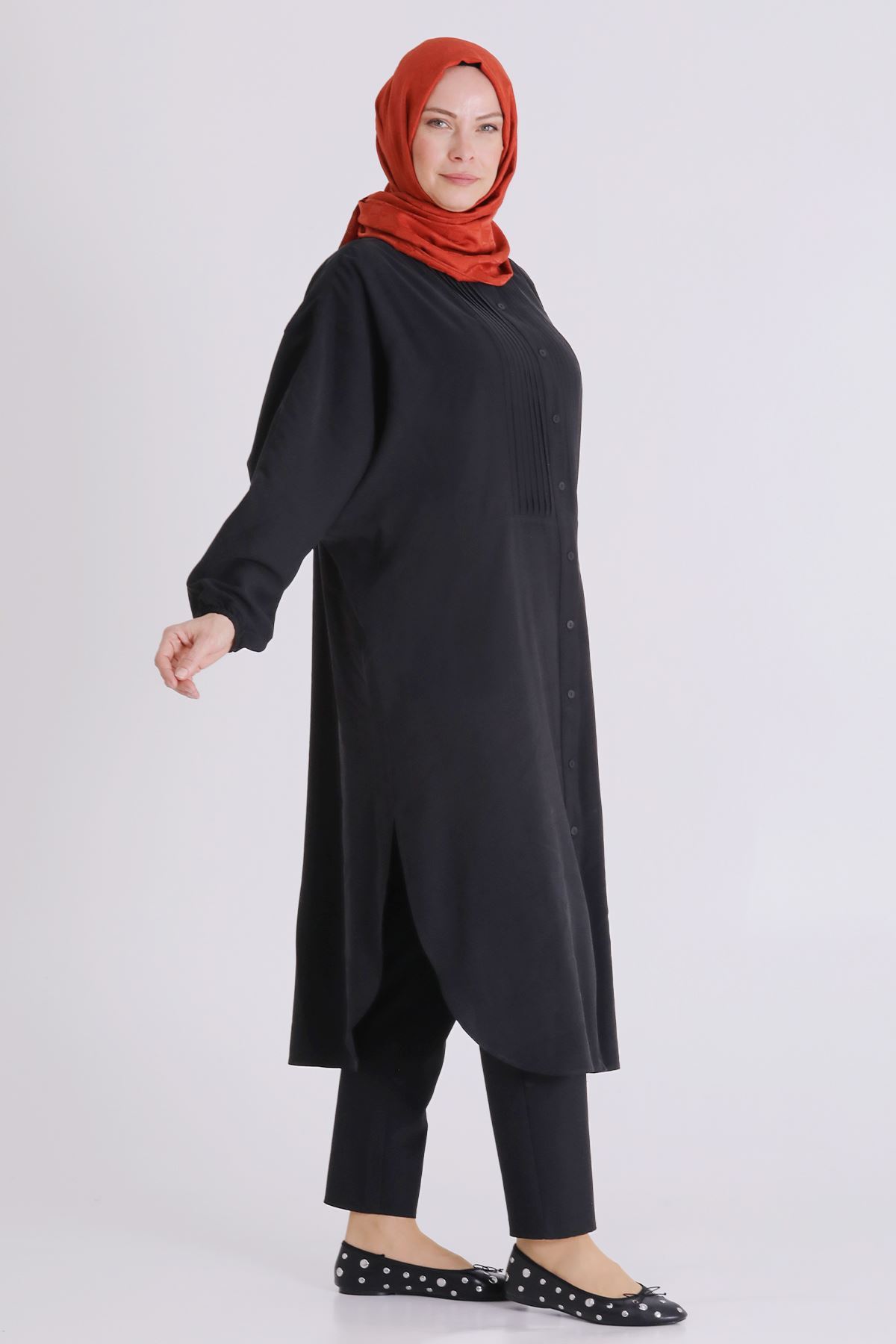 26YV2356 - SİYAH - Büyük Beden Tesettür Tunik 