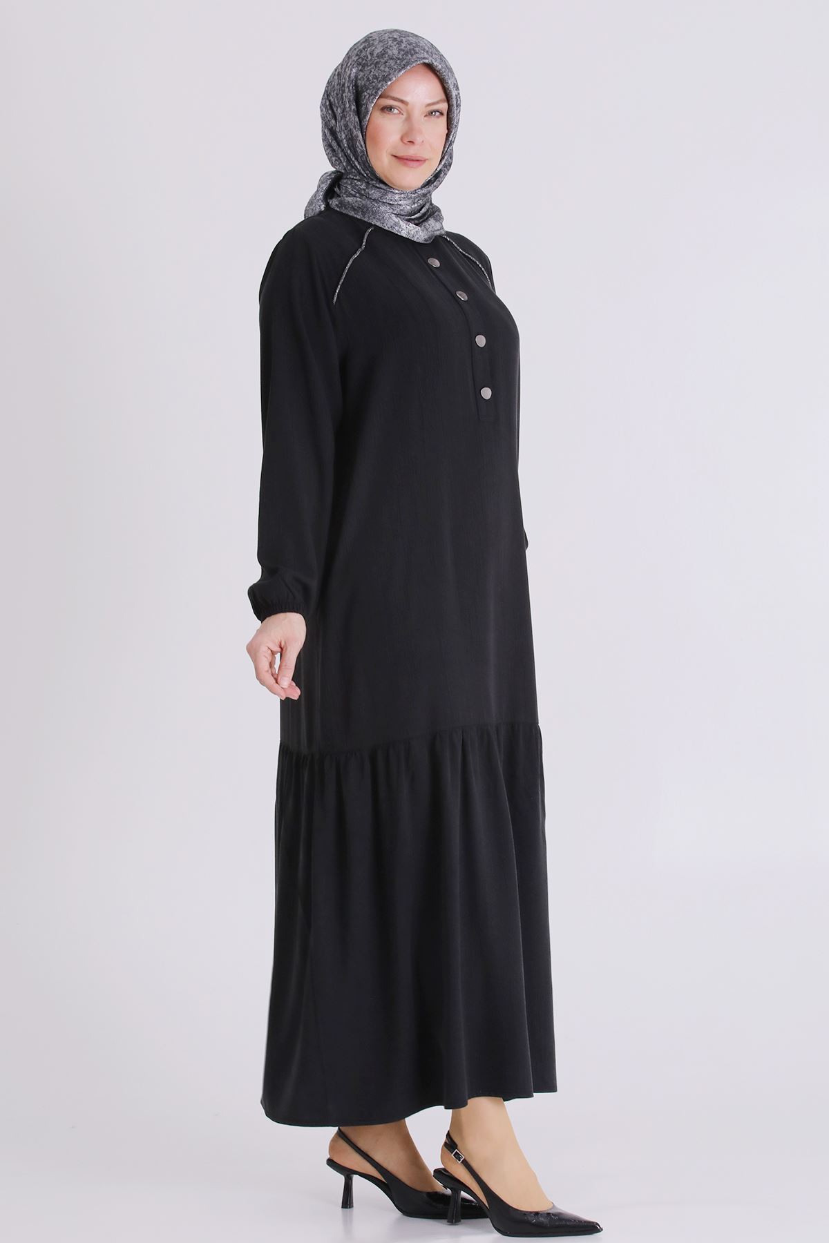26YV7525 - SİYAH - Büyük Beden Tesettür Elbise