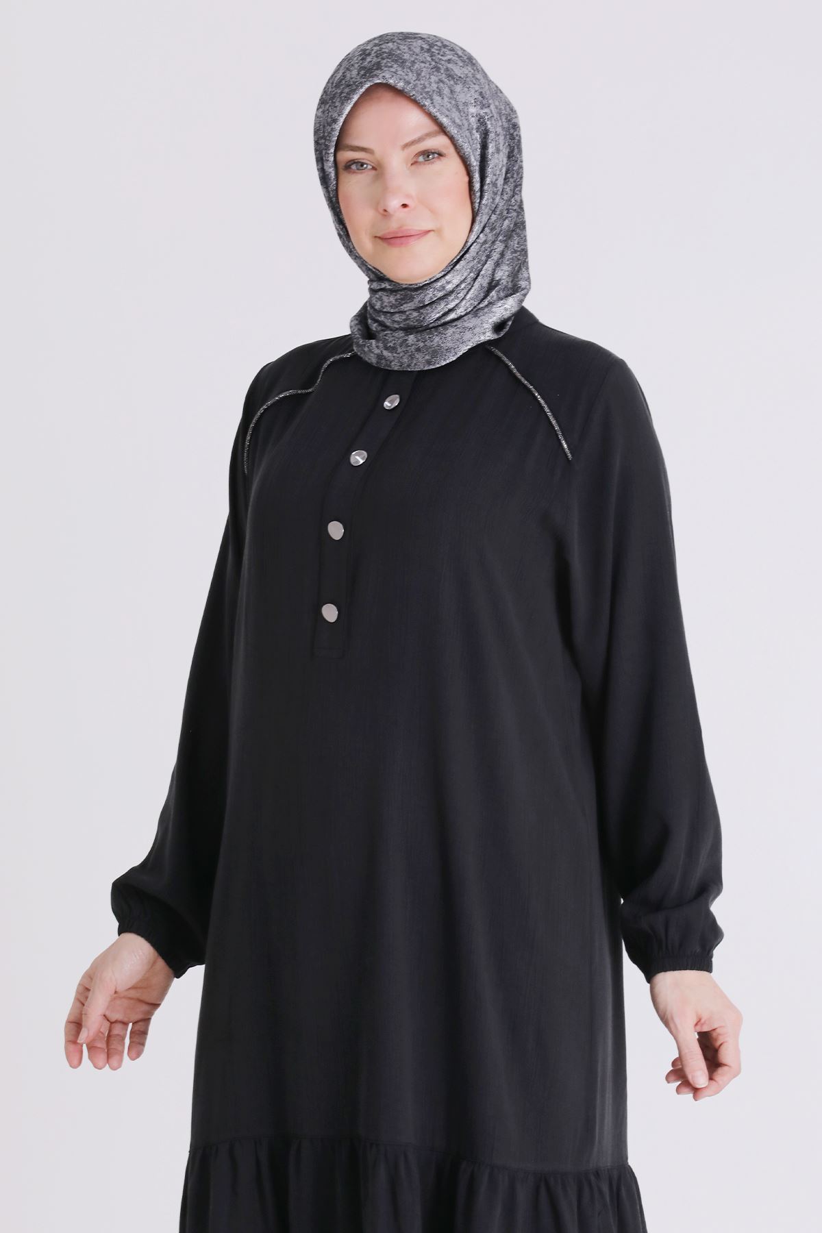26YV7525 - SİYAH - Büyük Beden Tesettür Elbise