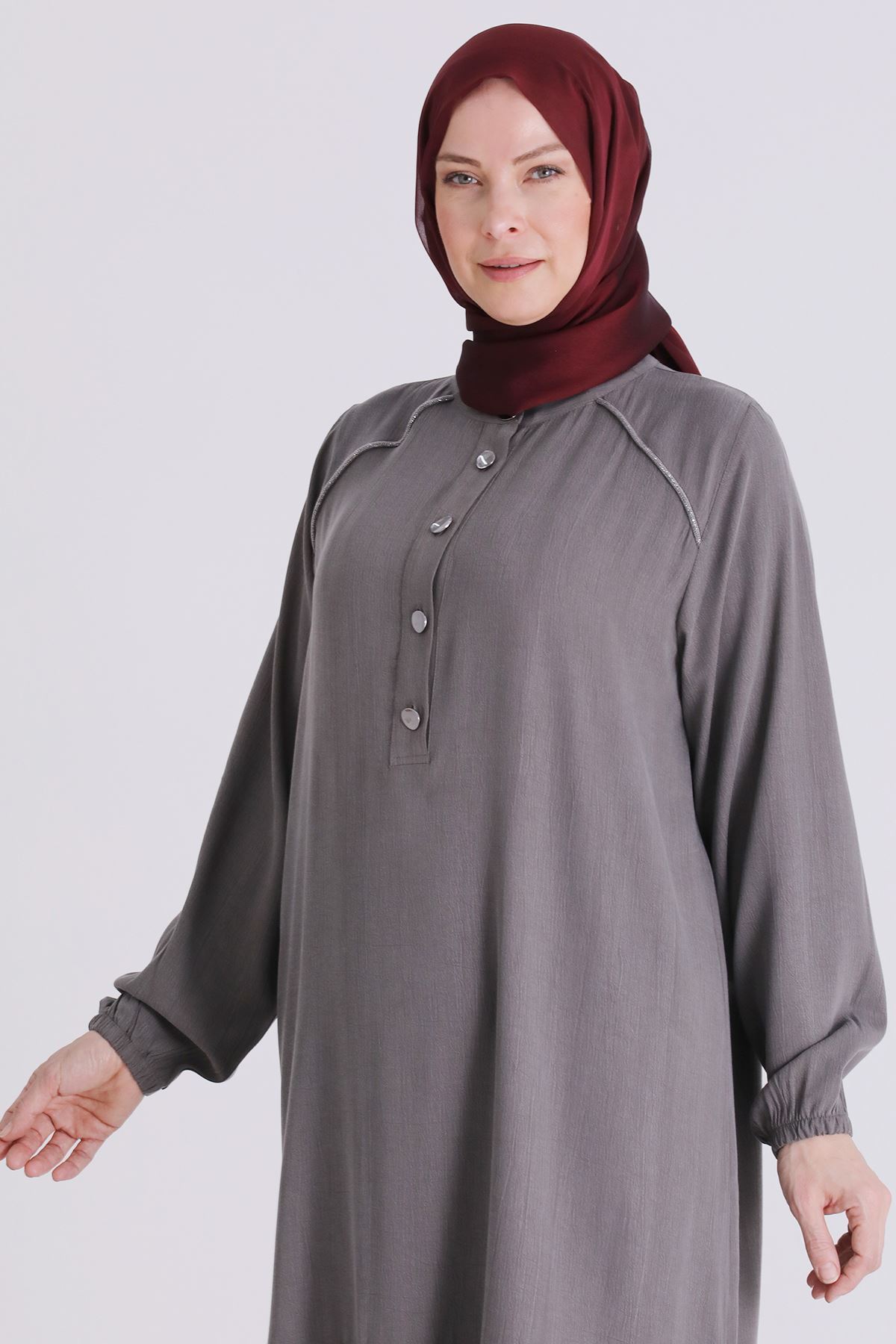 26YV7525 - DUMAN GRİ - Büyük Beden Tesettür Elbise