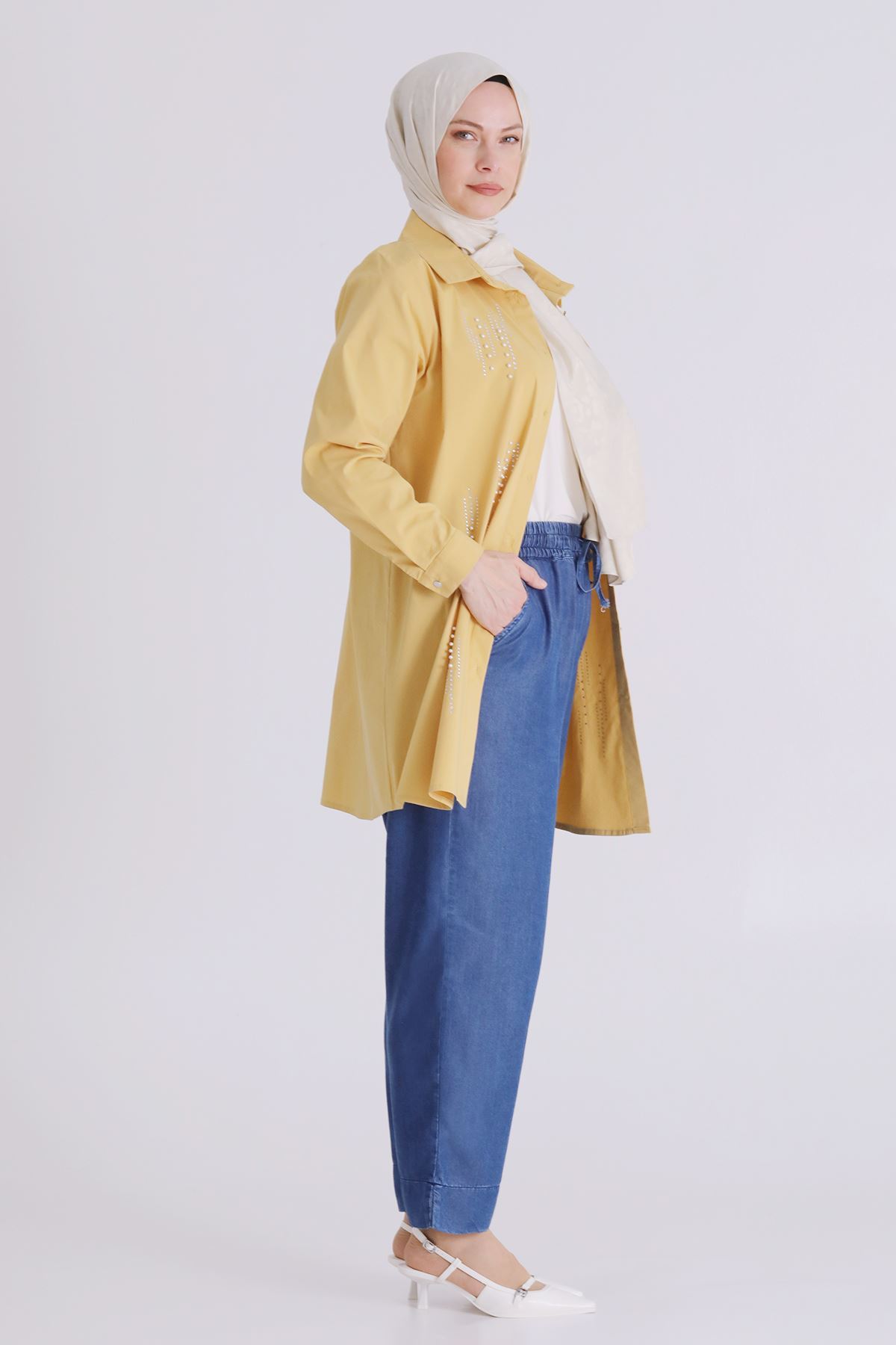 26YV10509 - KOYU MAVİ - Büyük Beden Tesettür Tensel Pantolon 