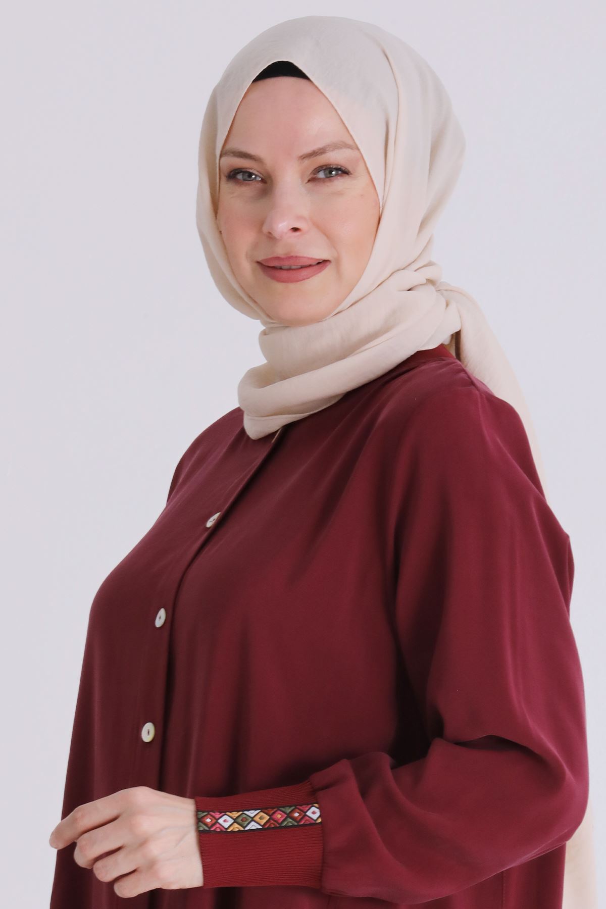 26YV2554 - BORDO - Büyük Beden Tesettür Kap 