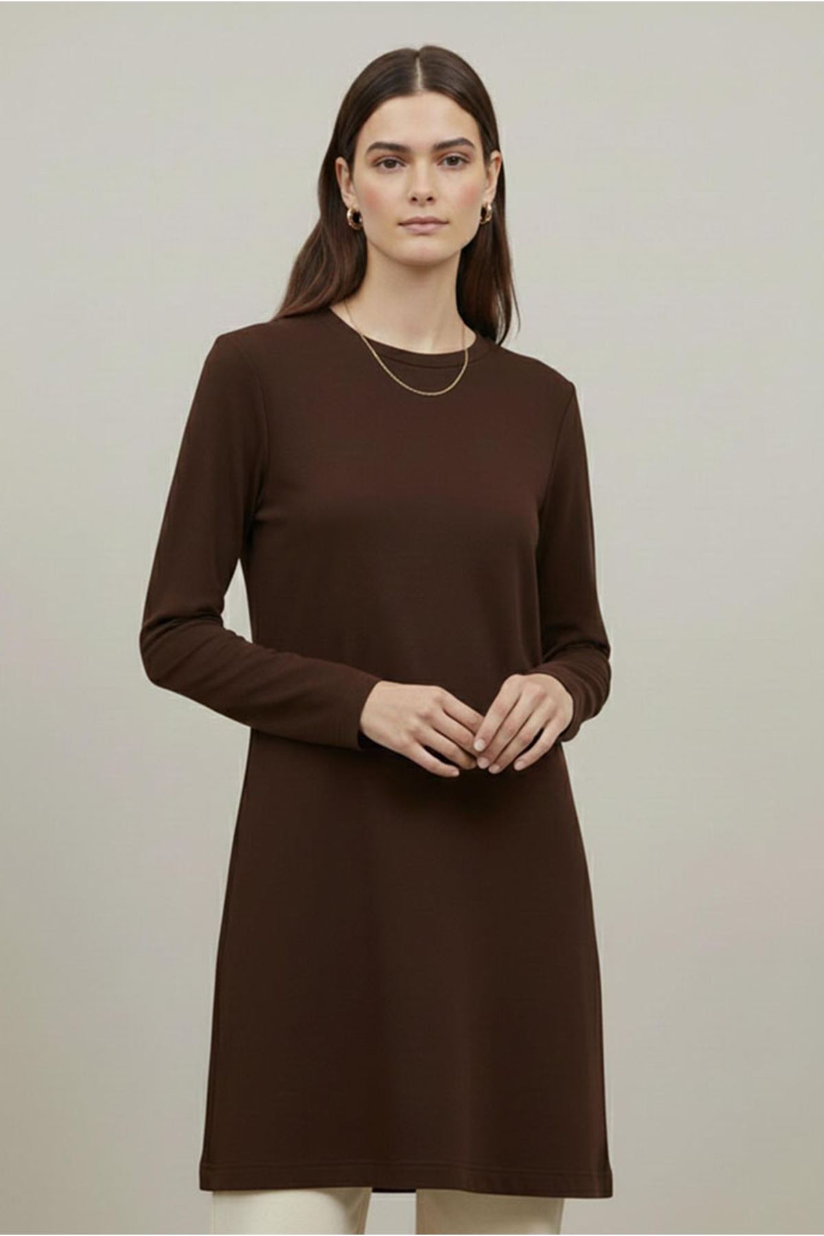 26Y6555 - KAHVE - PENYE UZUNKOL TUNİK