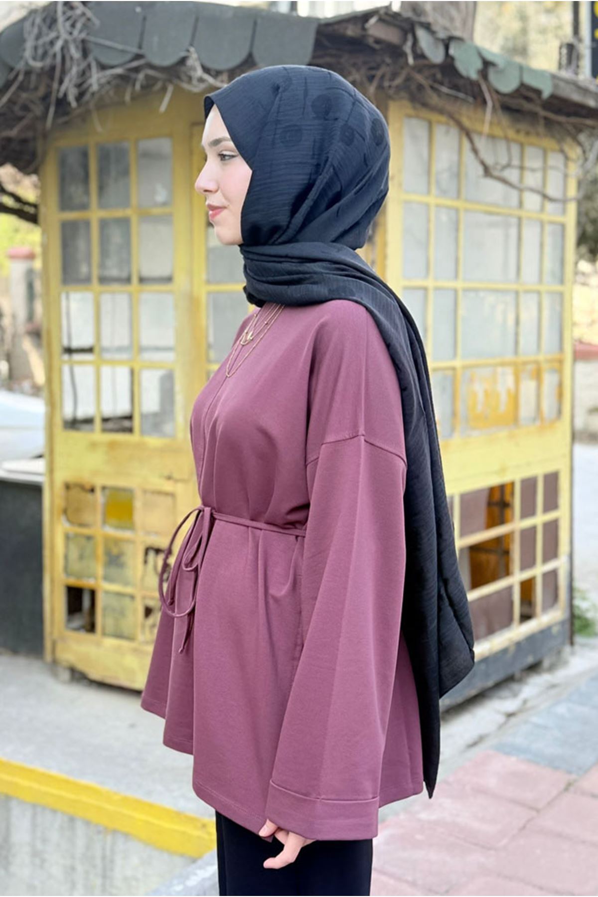 26Y6530 - GÜL KURUSU - DİKİŞ DETAYLI YIRTMAÇLI SWEAT