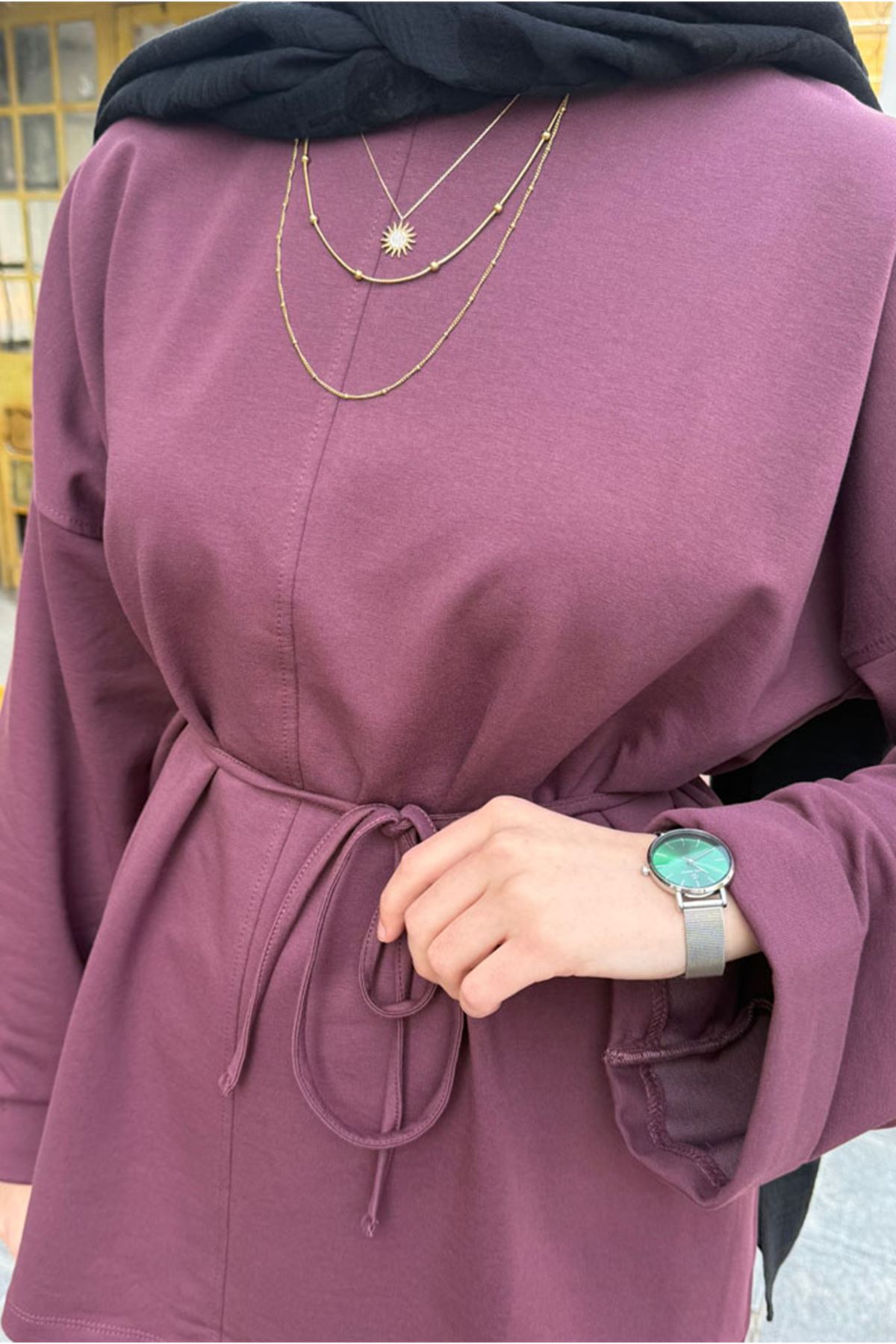 26Y6530 - GÜL KURUSU - DİKİŞ DETAYLI YIRTMAÇLI SWEAT