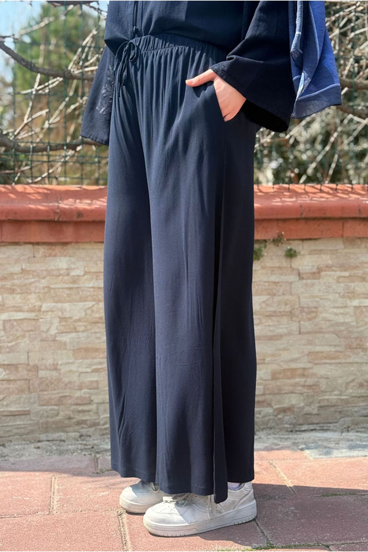 26Y7385 - LACİVERT - DÖKÜMLÜ VİSKON PANTOLON