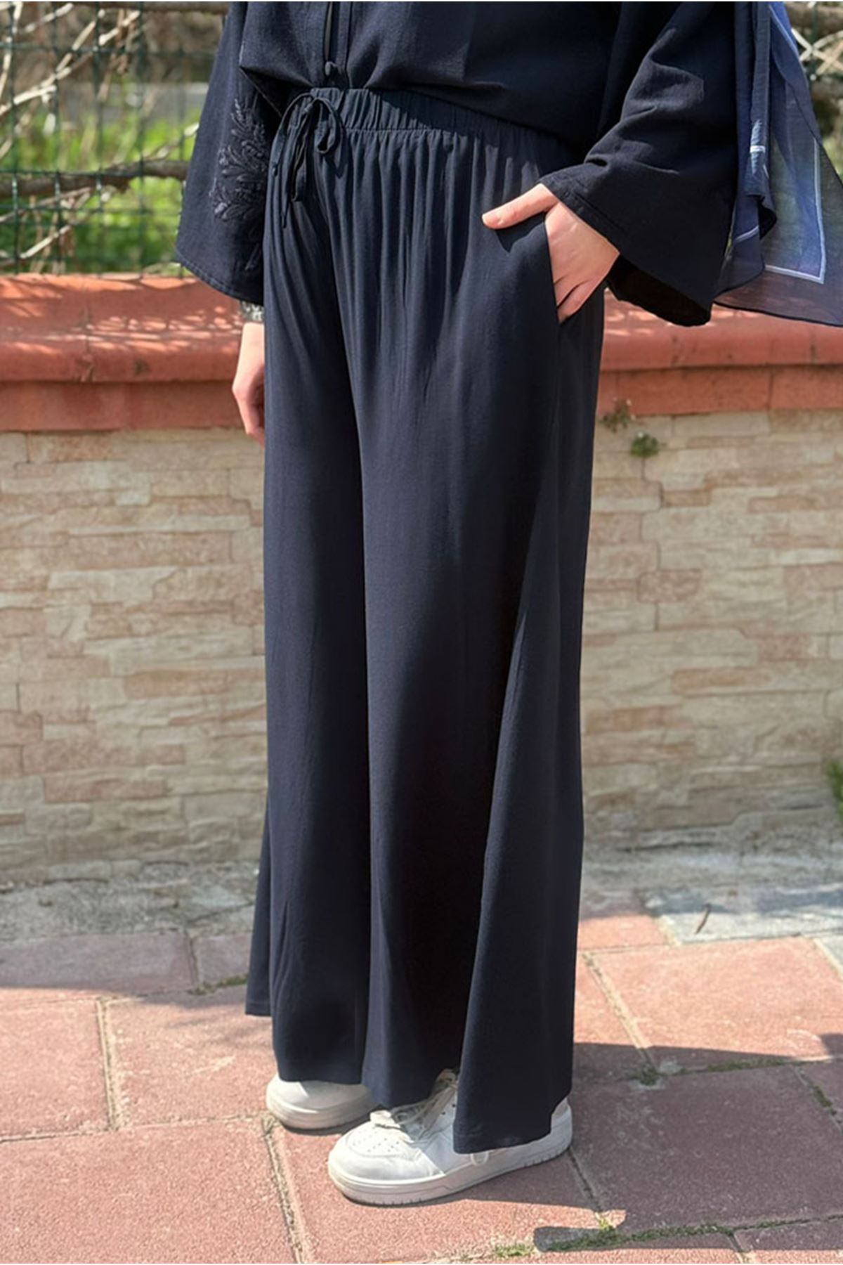 26Y7385 - LACİVERT - DÖKÜMLÜ VİSKON PANTOLON