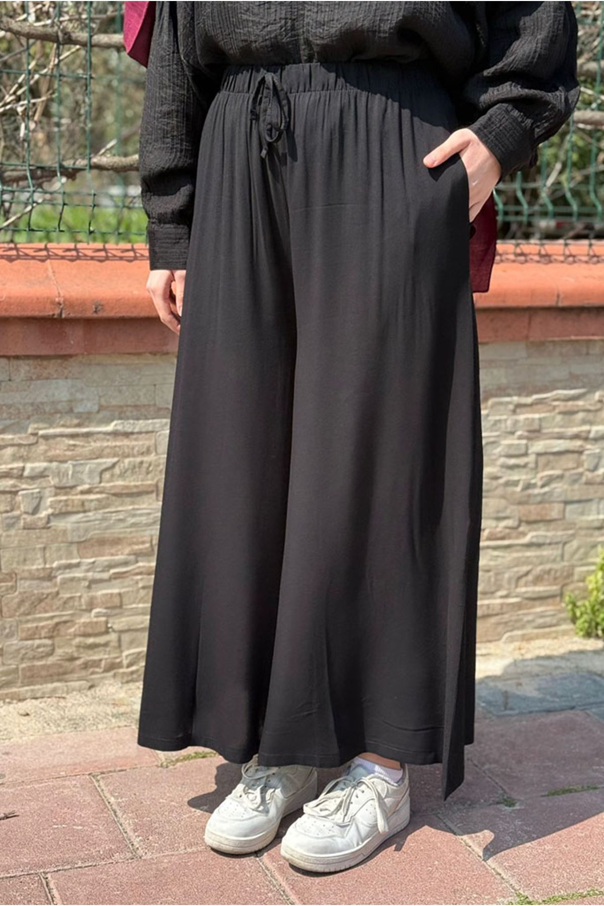 26Y7385 - SİYAH - DÖKÜMLÜ VİSKON PANTOLON 