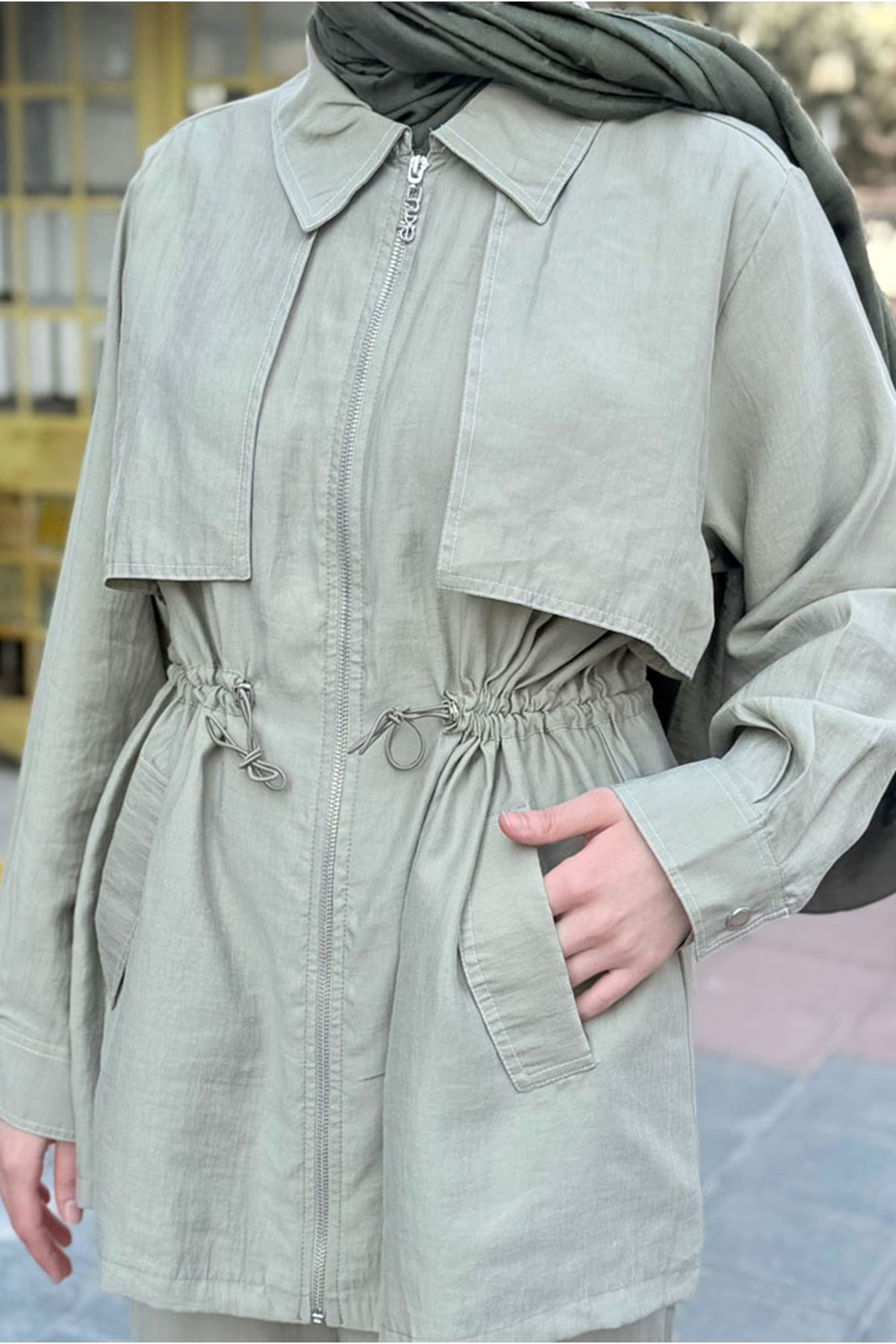 26Y6680 - YOSUN YEŞİLİ - KONTRAST DİKİŞ DETAYLI TAKIM