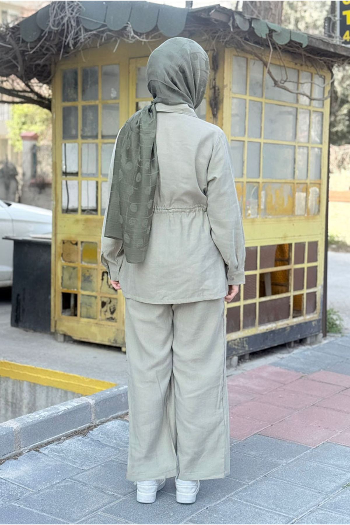 26Y6680 - YOSUN YEŞİLİ - KONTRAST DİKİŞ DETAYLI TAKIM