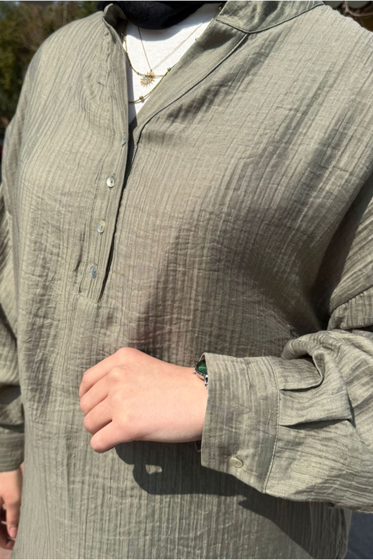 26Y6545 - HAKİ - OVERSİZE MÜSLİN GÖMLEK