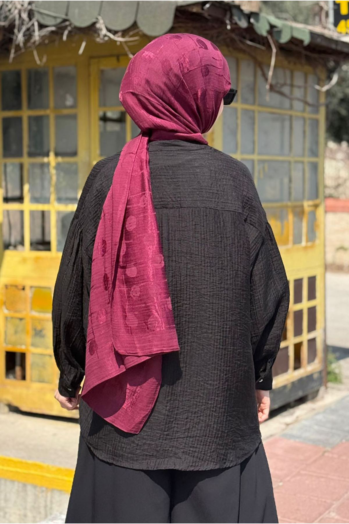 26Y6545 - SİYAH - OVERSİZE MÜSLİN GÖMLEK