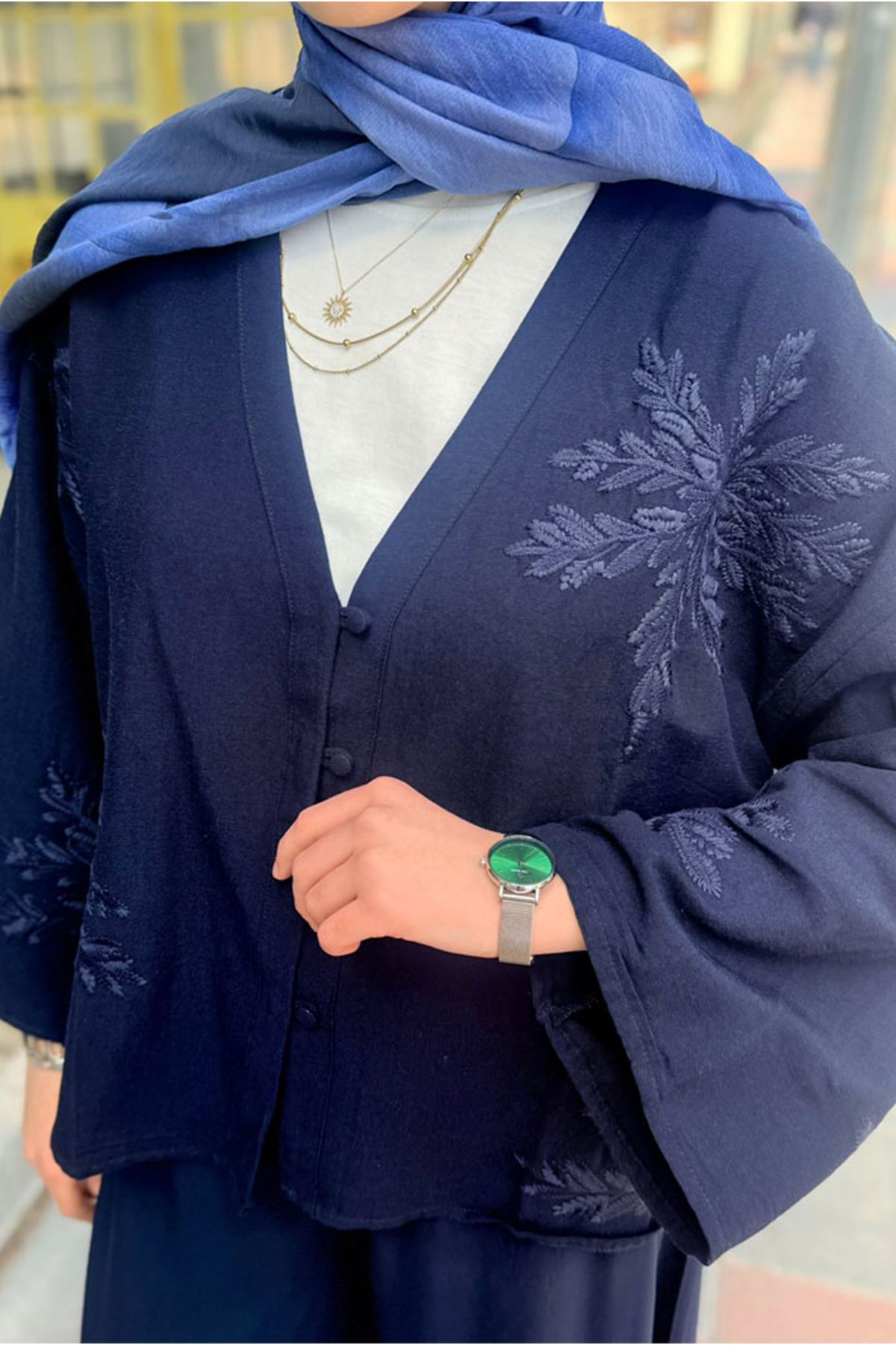 26Y7234 - LACİVERT - NAKIŞLI V YAKA CEKET