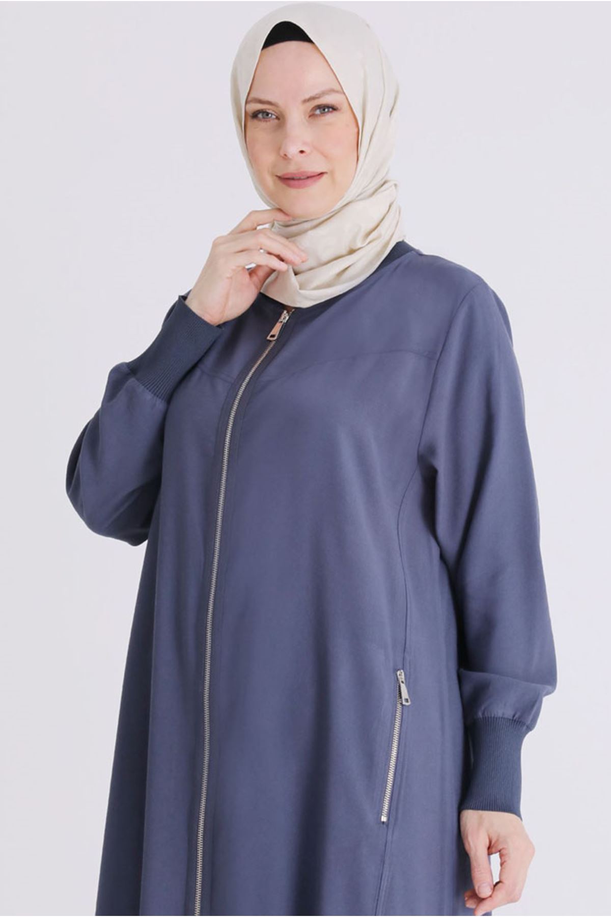 26YV2829 - DUMAN MAVİ - Büyük Beden Tesettür Ferace