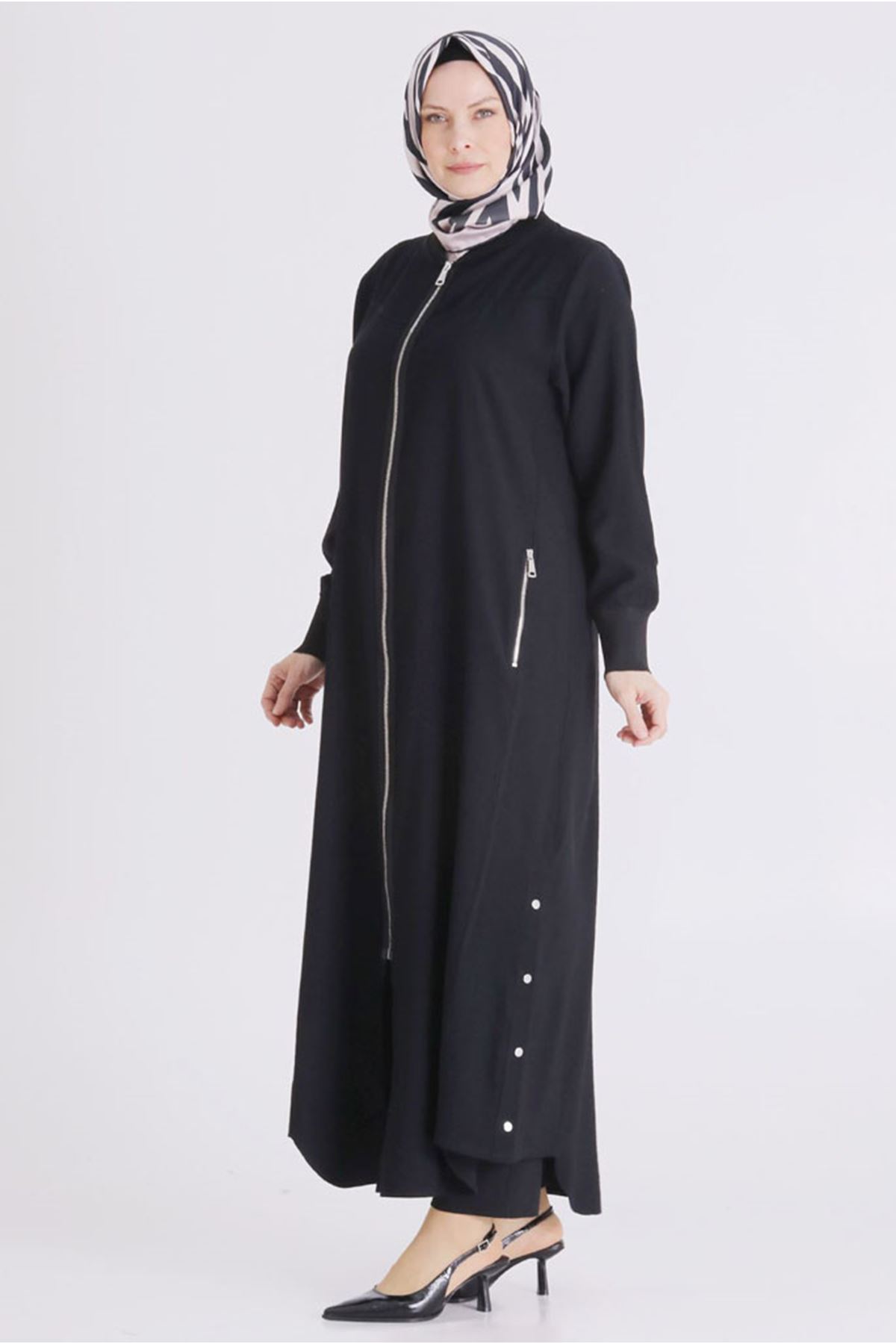 26YV2829 - SİYAH - Büyük Beden Tesettür Ferace