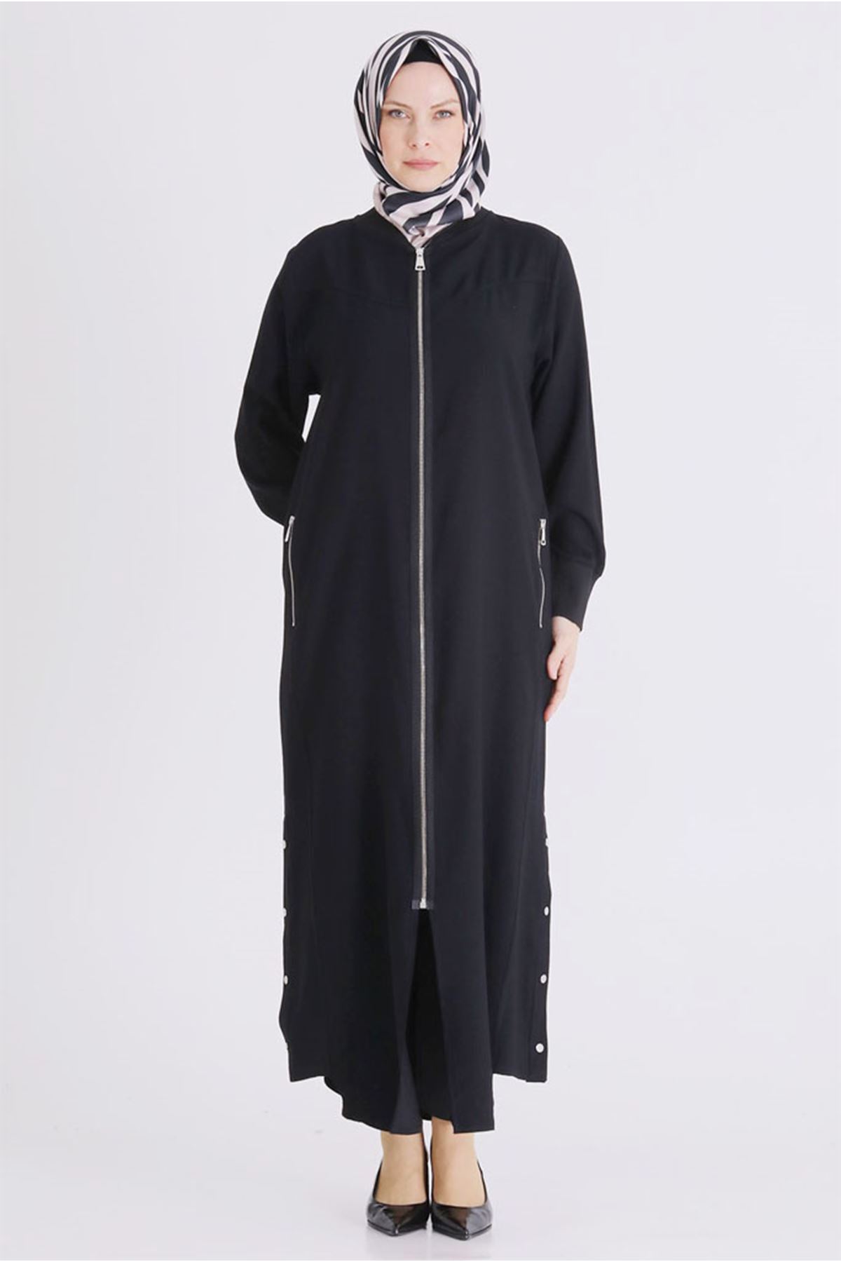 26YV2829 - SİYAH - Büyük Beden Tesettür Ferace