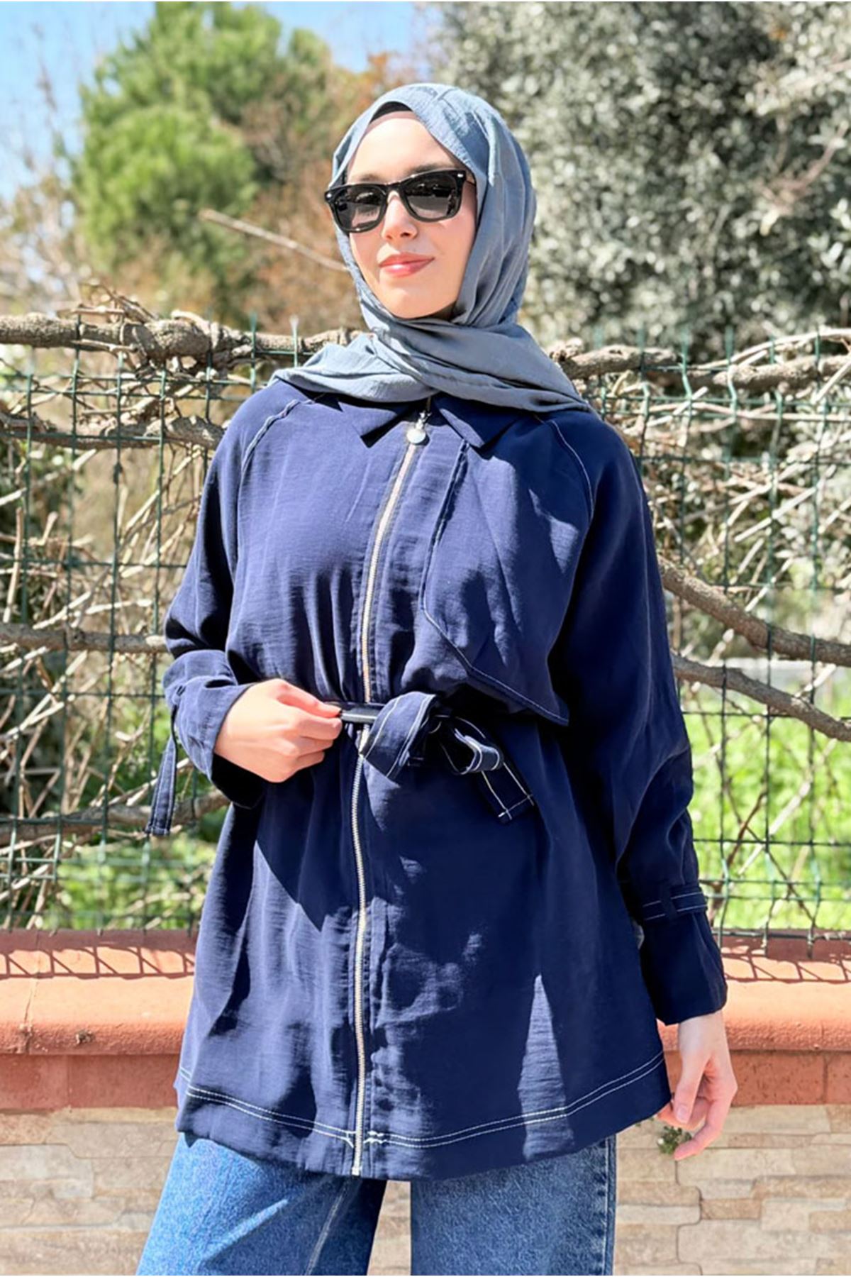 26Y7236 - LACİVERT - YAZ FERMUARLI TRENCH 