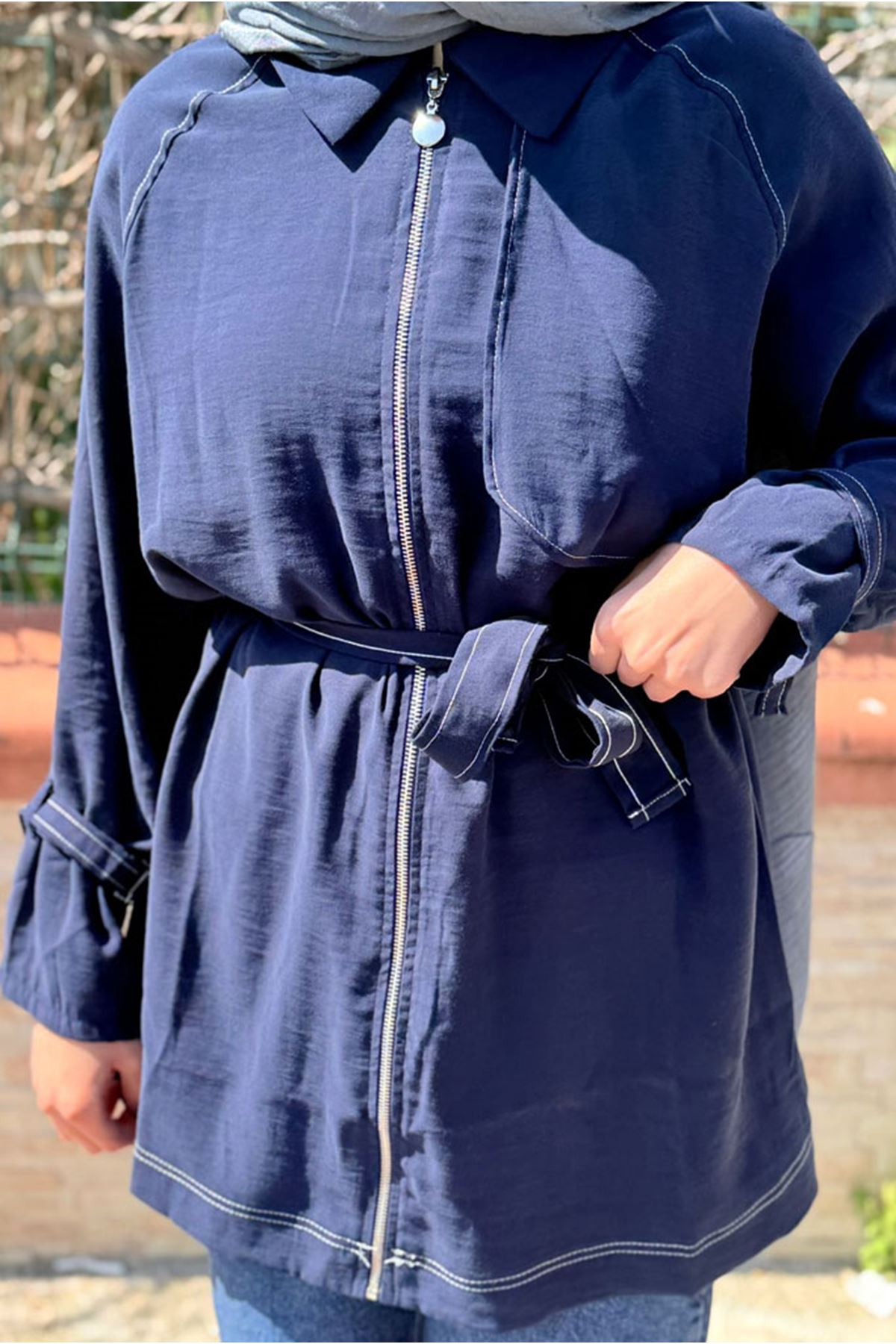 26Y7236 - LACİVERT - YAZ FERMUARLI TRENCH 