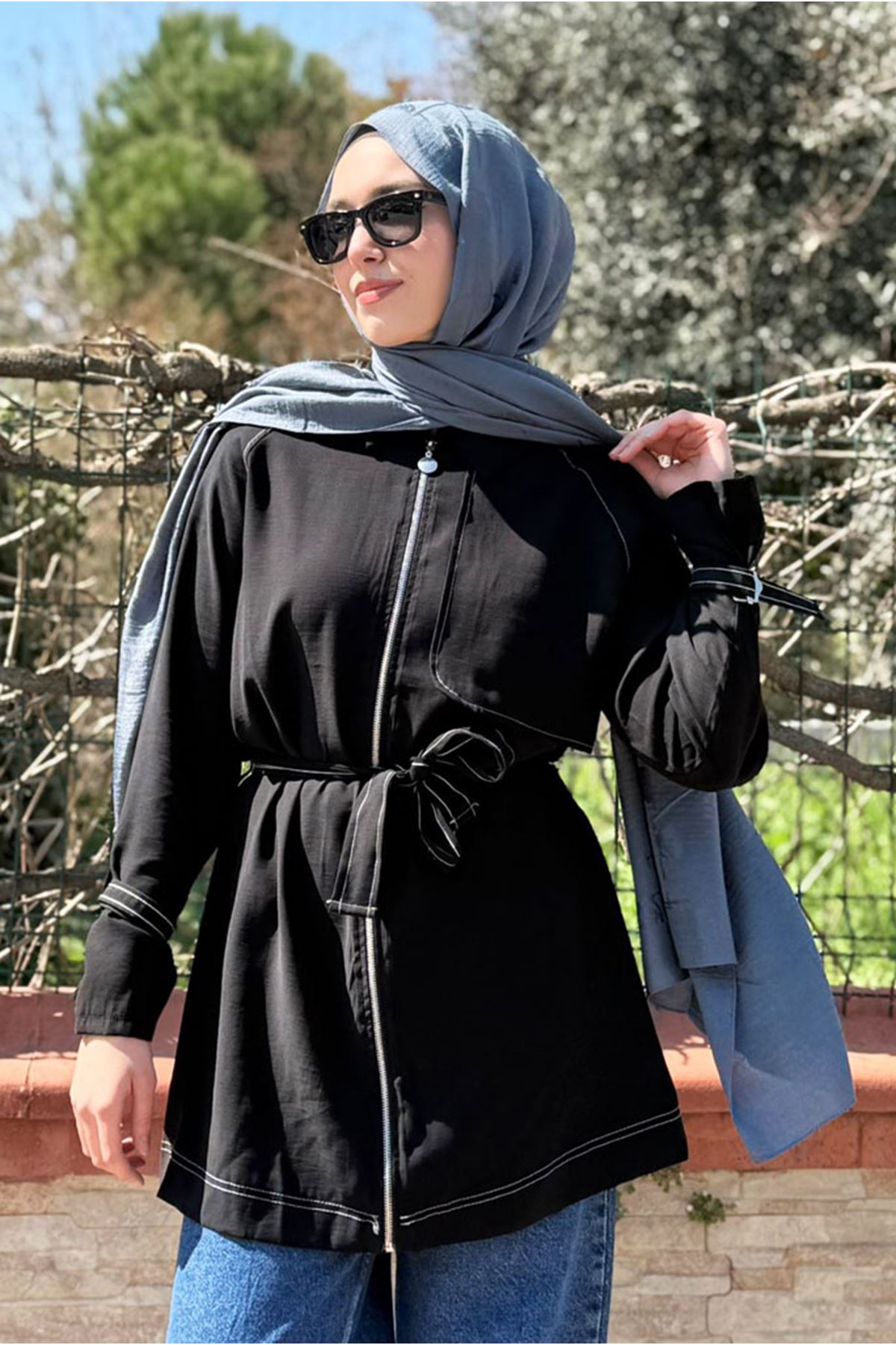 26Y7236 - SİYAH - YAZ FERMUARLI TRENCH 