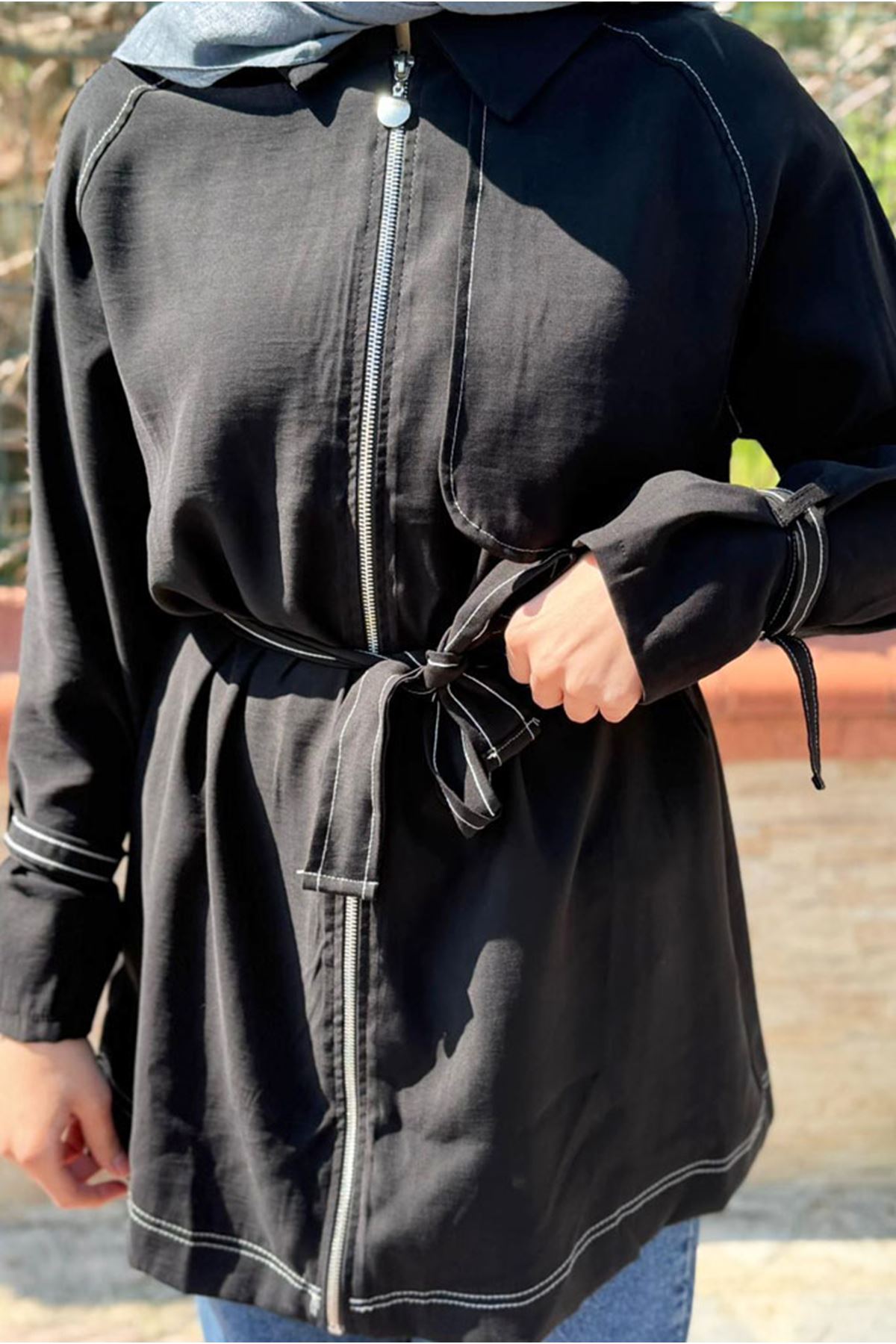 26Y7236 - SİYAH - YAZ FERMUARLI TRENCH 