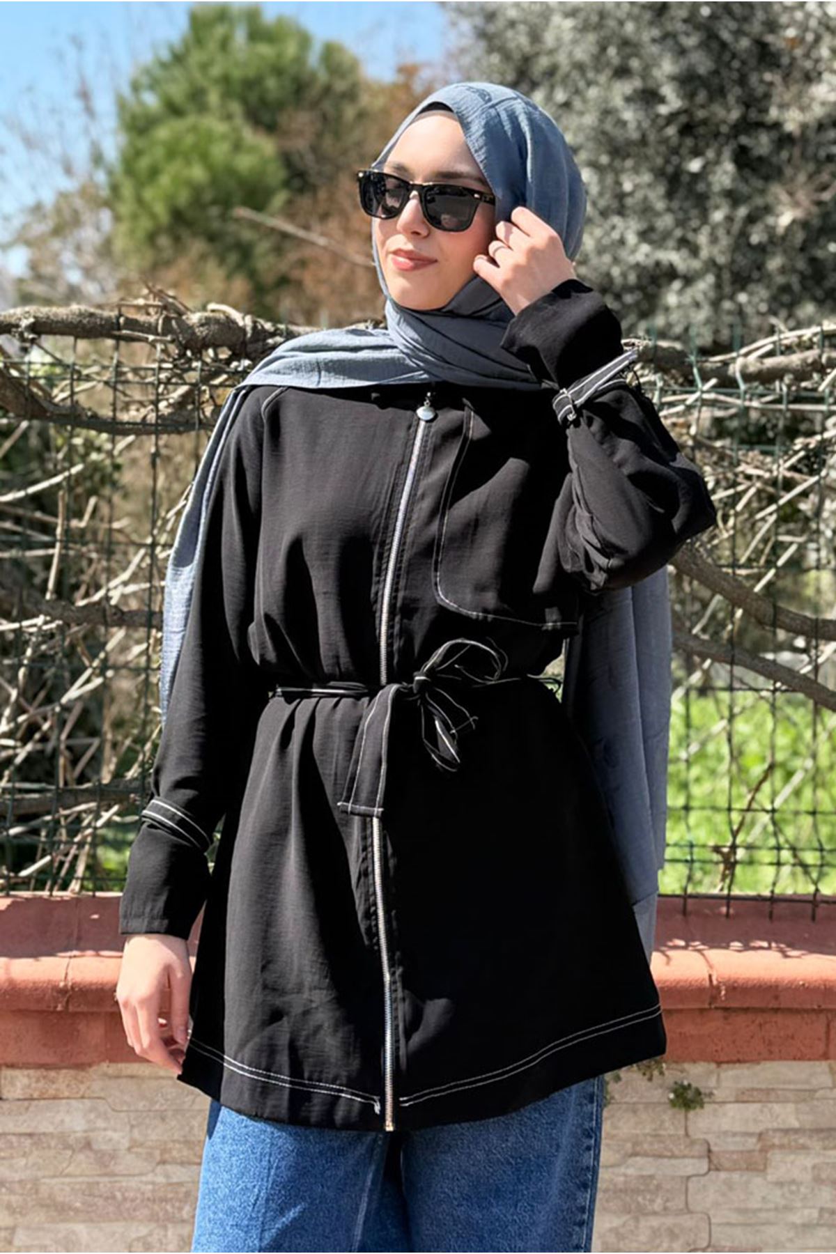 26Y7236 - SİYAH - YAZ FERMUARLI TRENCH 