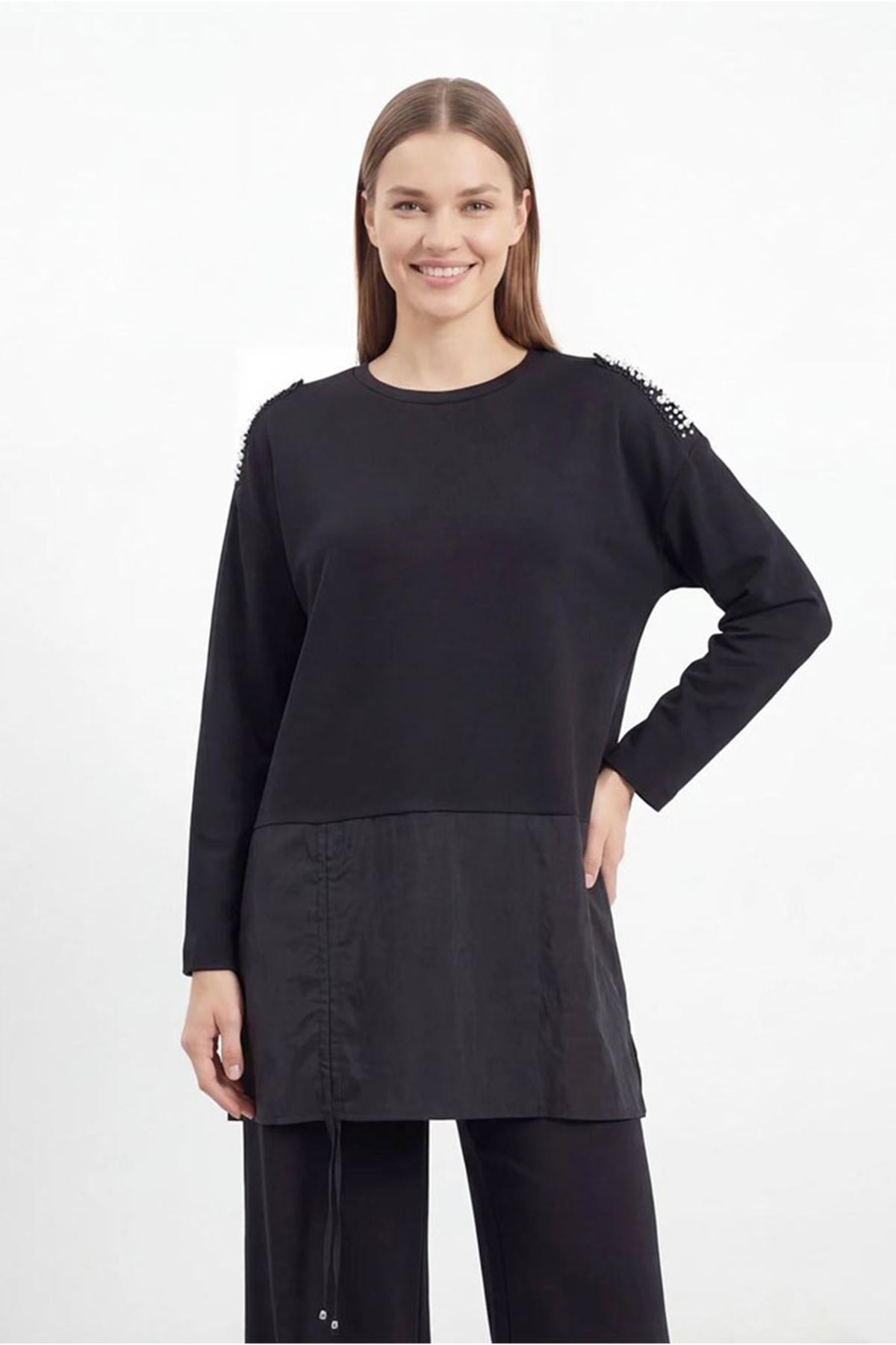 26Y6695 - SİYAH - OMUZU TAŞLI TAKIM