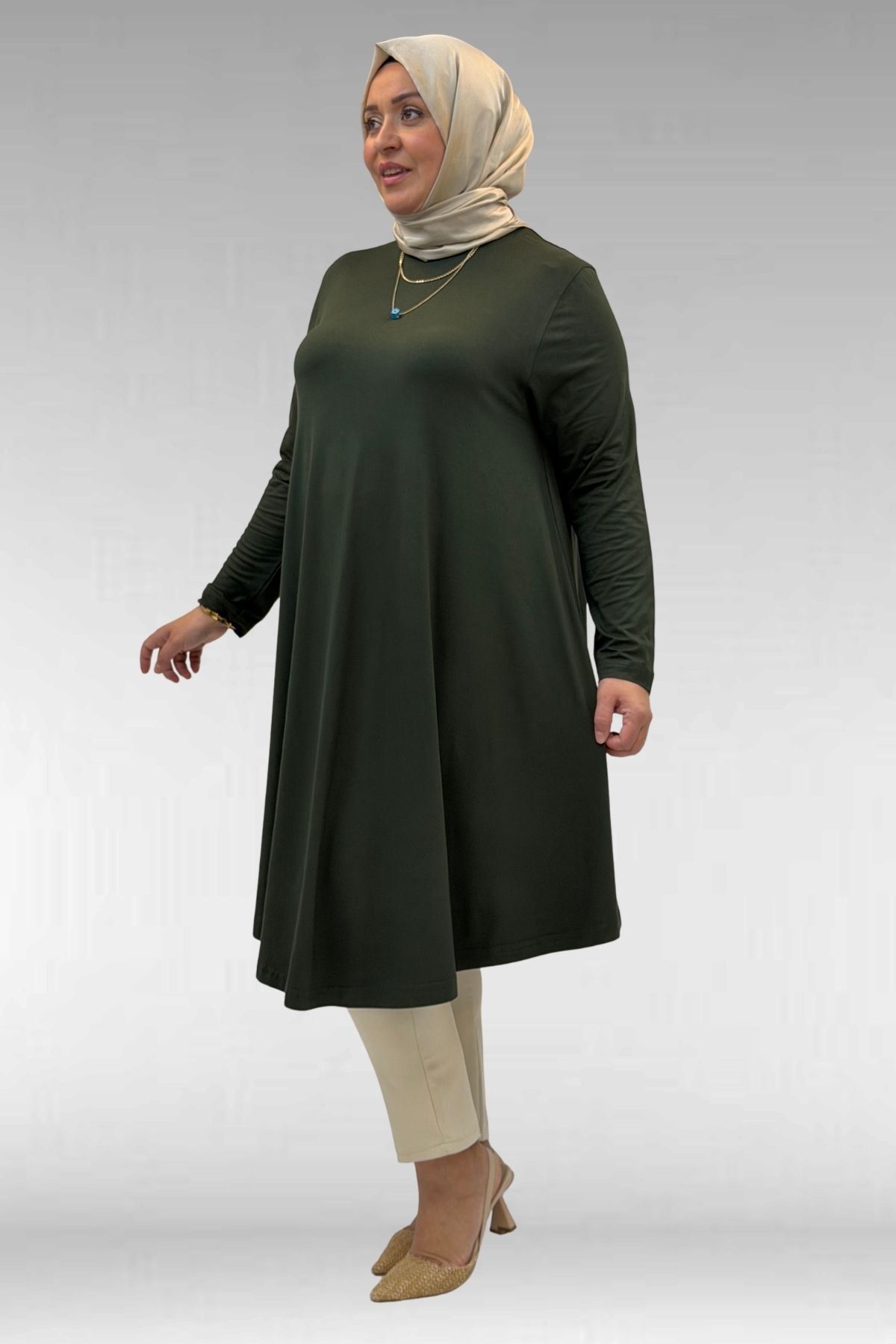28016 Büyük Beden Mevlana Penye Tunik - Haki